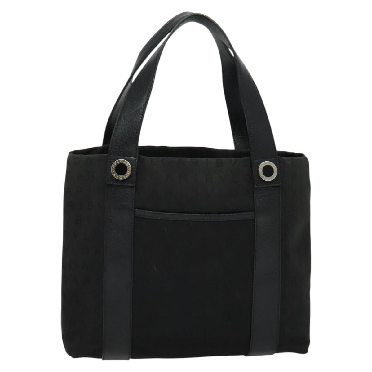 BVLGARI Logo Mania Tote Bag Canvas Black Silver Auth BA5057