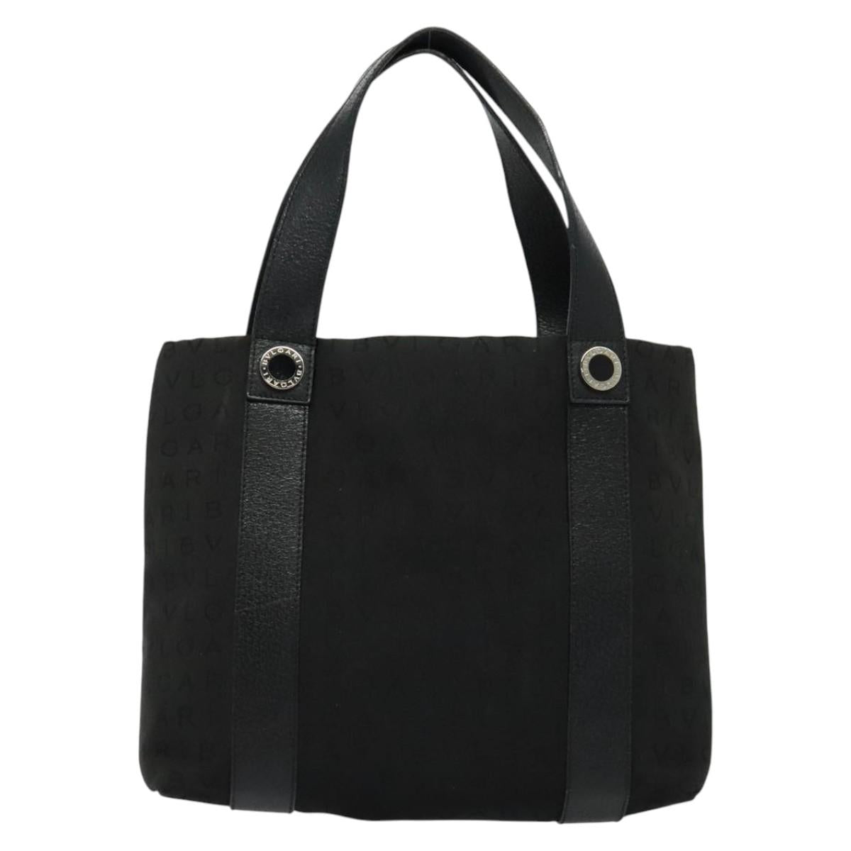 BVLGARI Logo Mania Tote Bag Canvas Black Silver Auth BA5057