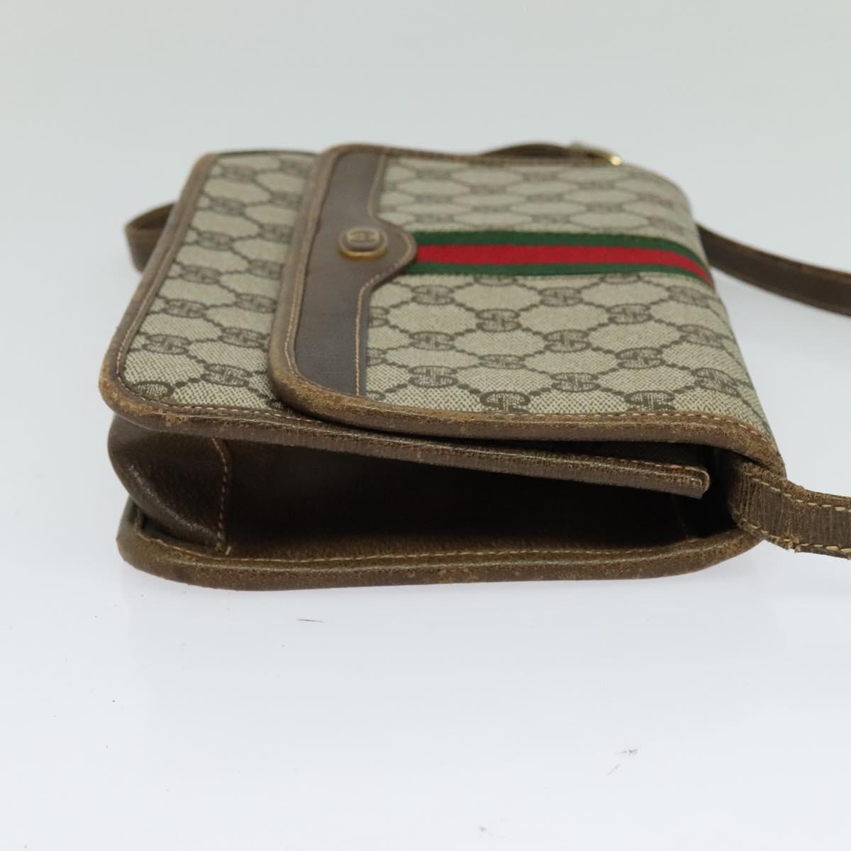 GUCCI GG Supreme Web Sherry Line Shoulder Bag PVC Beige Green Red Auth BA507