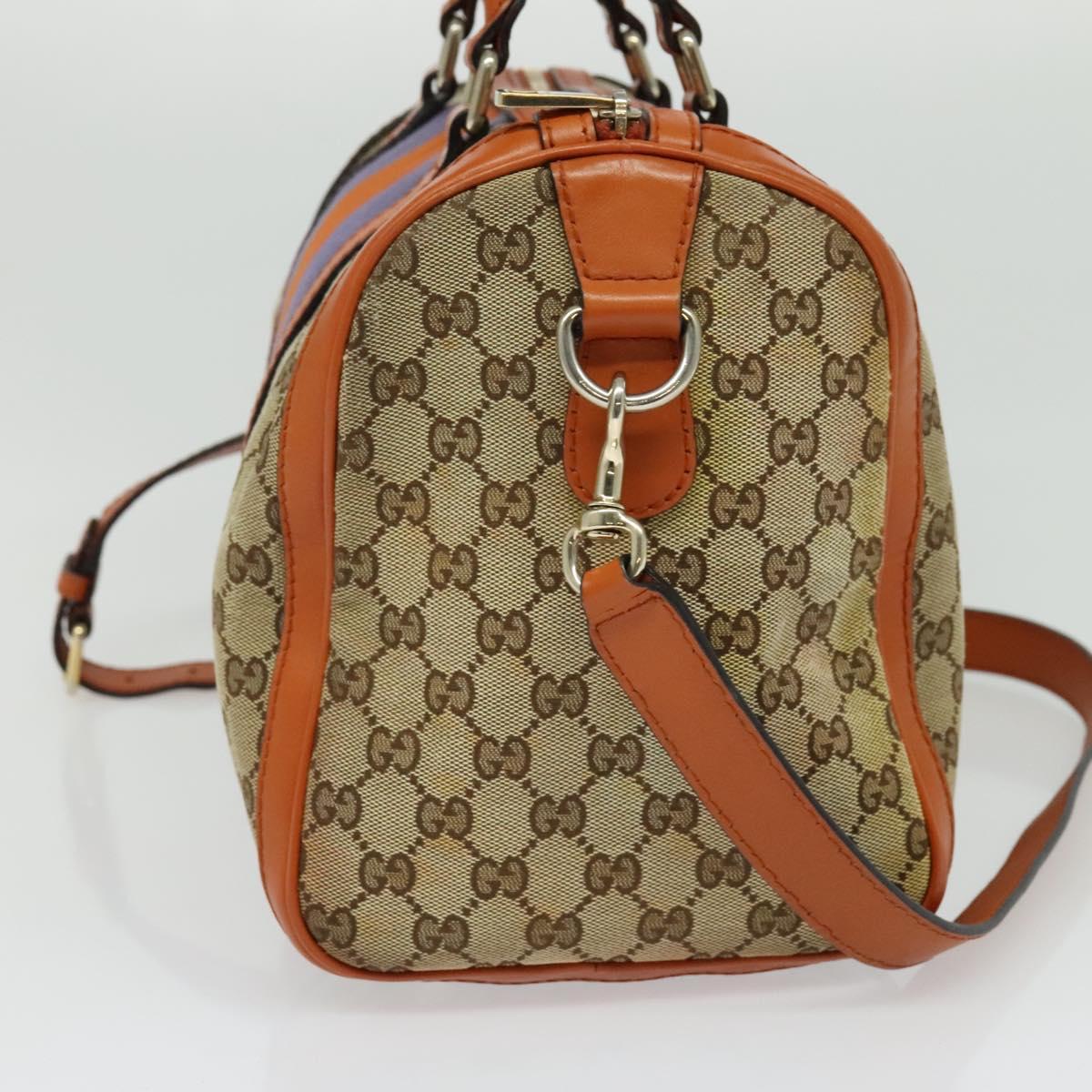 GUCCI GG Supreme Sherry Line Boston Bag 2way Beige Gold 247205 Auth BA5084