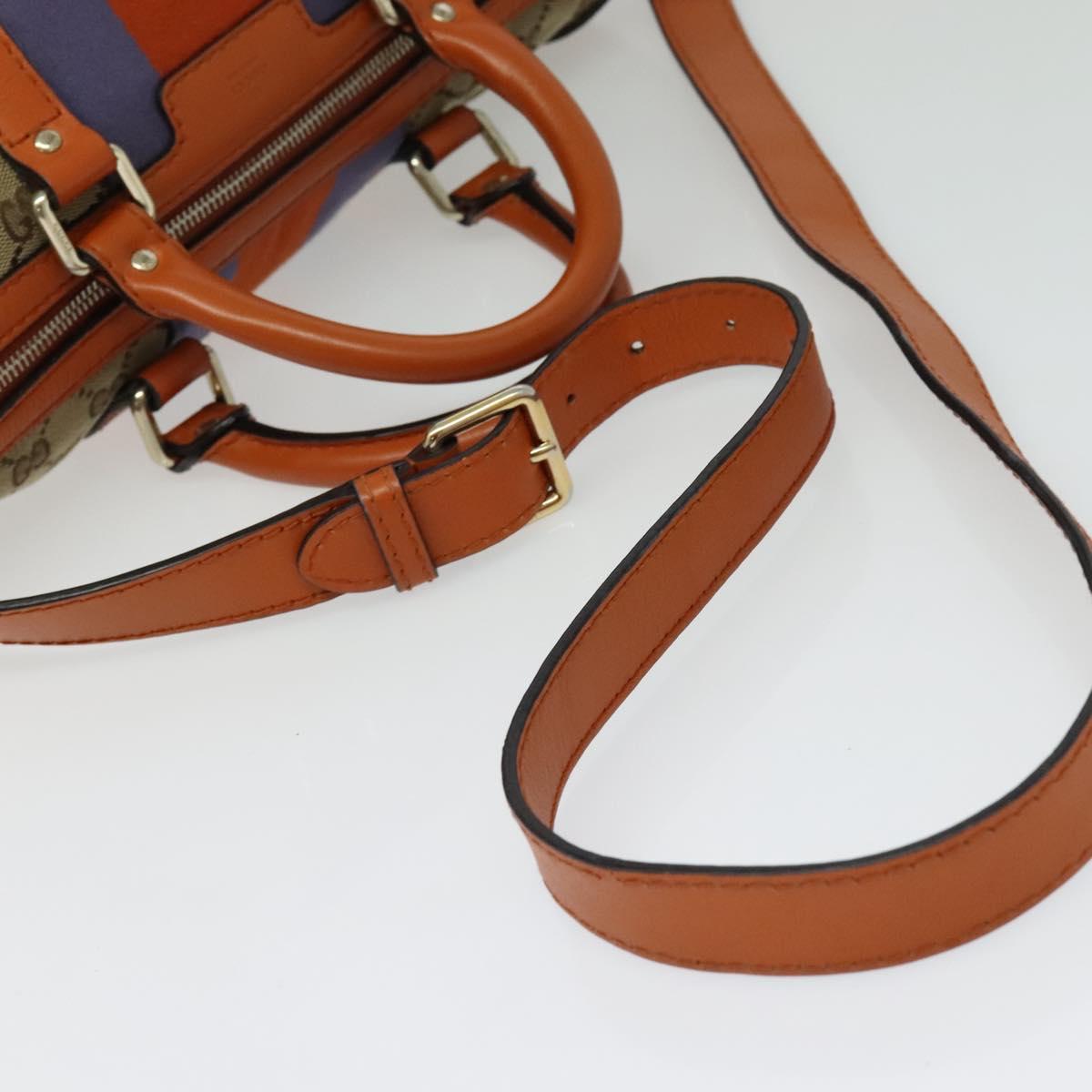 GUCCI GG Supreme Sherry Line Boston Bag 2way Beige Gold 247205 Auth BA5084