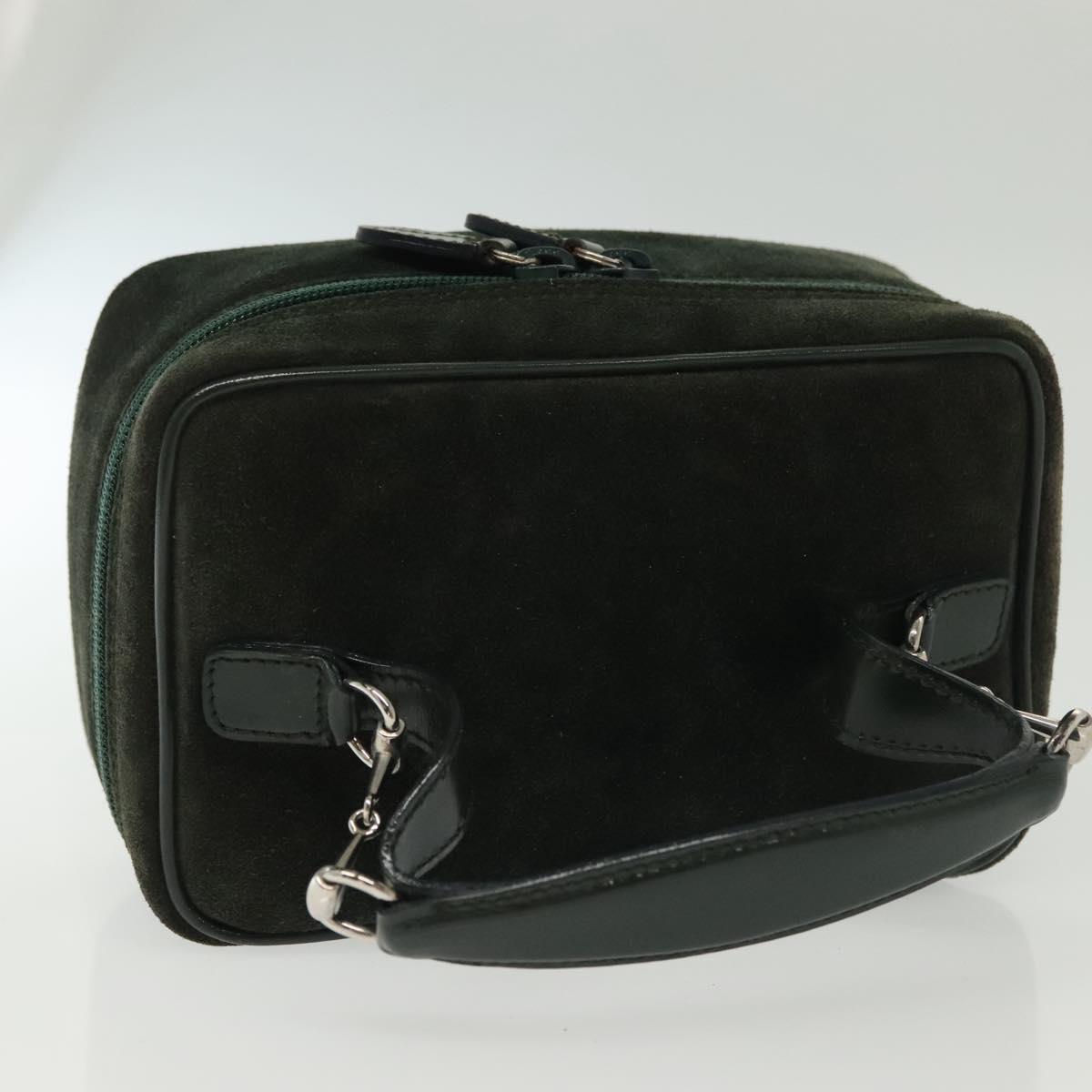 GUCCI Vanity Pouch Suede Green Silver 032 1705 0141 Auth BA5088