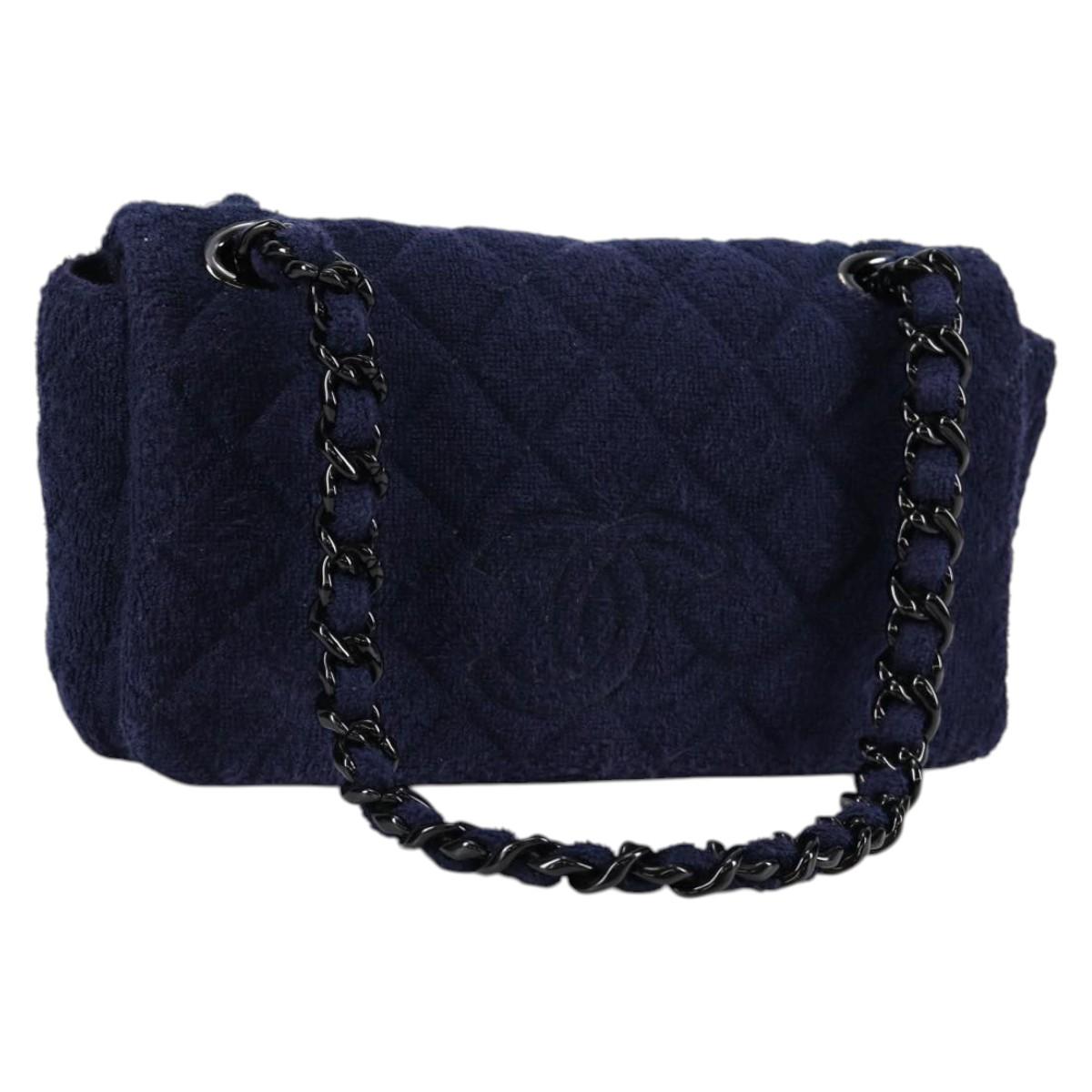 CHANEL Matelasse Shoulder Bag Pile Navy CC Auth BA5094M