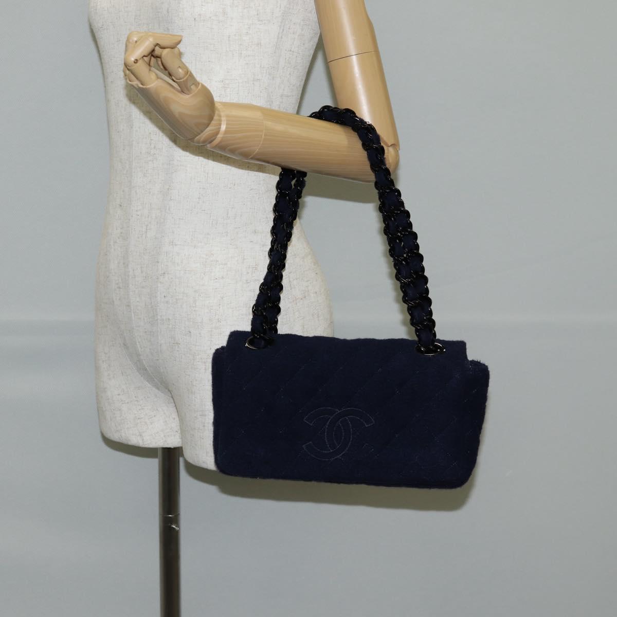 CHANEL Matelasse Shoulder Bag Pile Navy CC Auth BA5094M