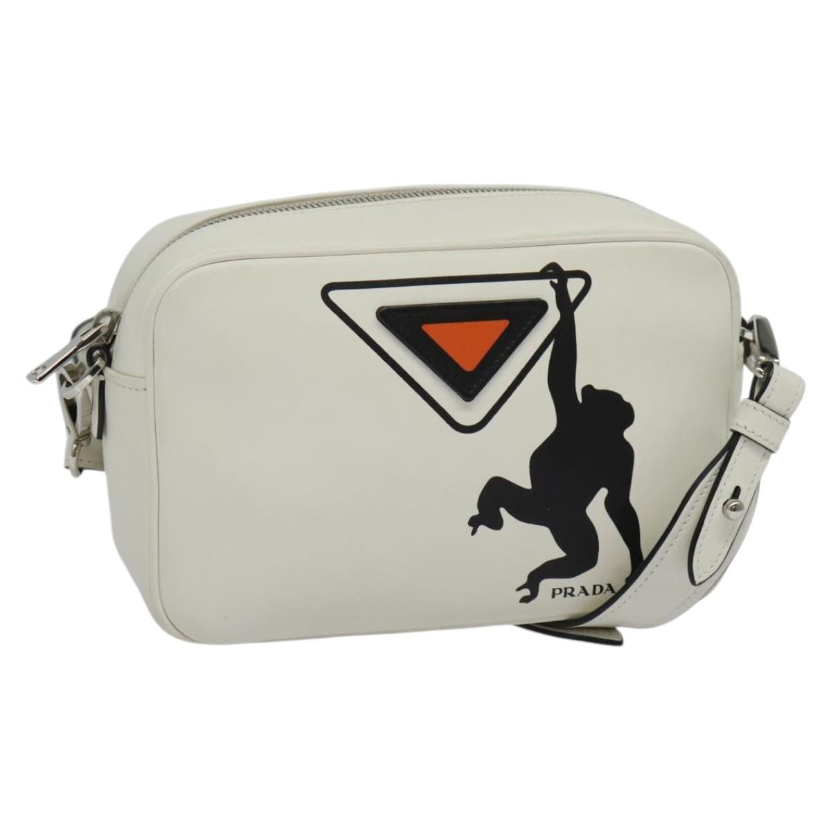 PRADA Shoulder Bag Leather White Silver Auth BA5096
