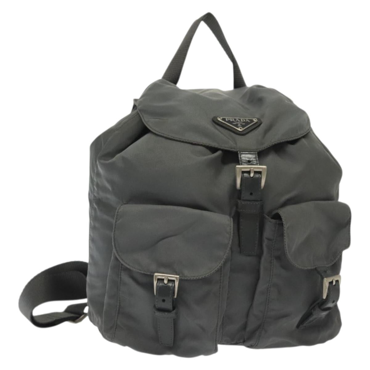 PRADA Backpack Nylon Gray Silver Auth BA5099