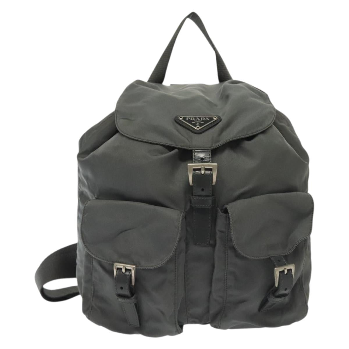 PRADA Backpack Nylon Gray Silver Auth BA5099