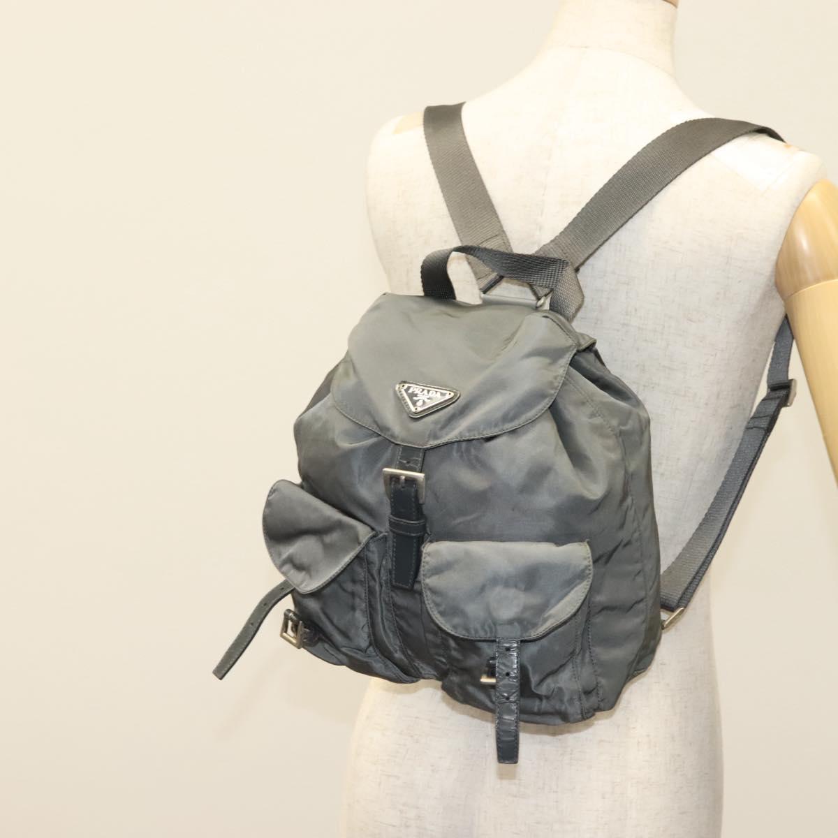 PRADA Backpack Nylon Gray Silver Auth BA5099