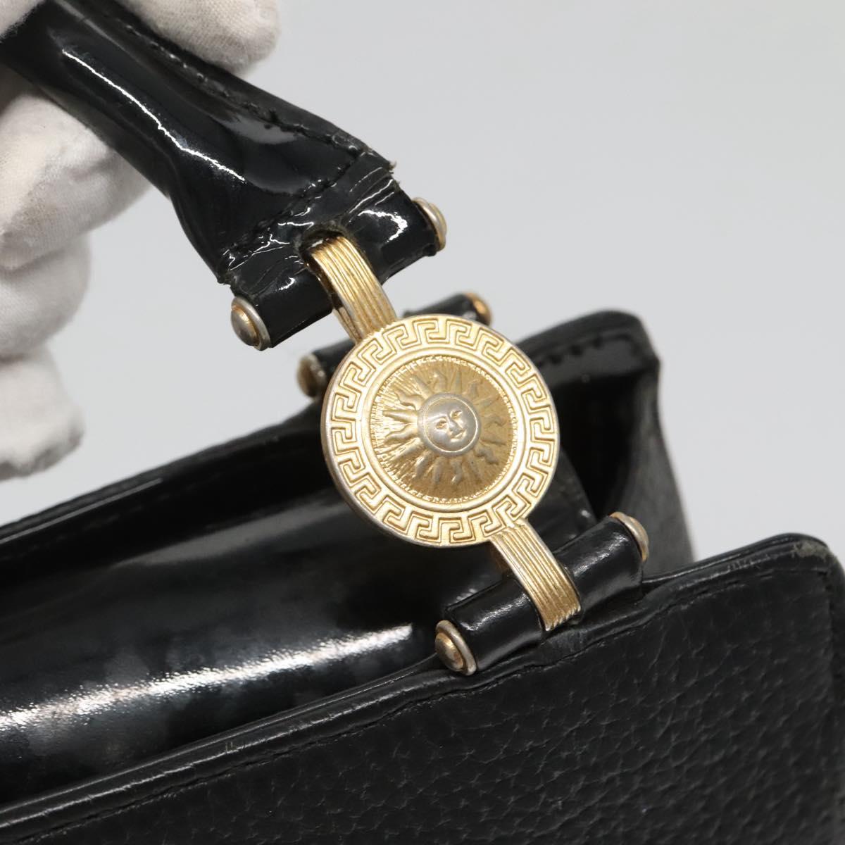 Gianni Versace Tote Bag Leather Black Gold Auth BA5104