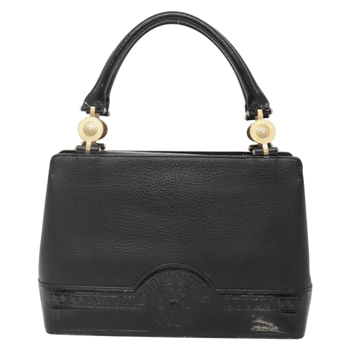 Gianni Versace Tote Bag Leather Black Gold Auth BA5104