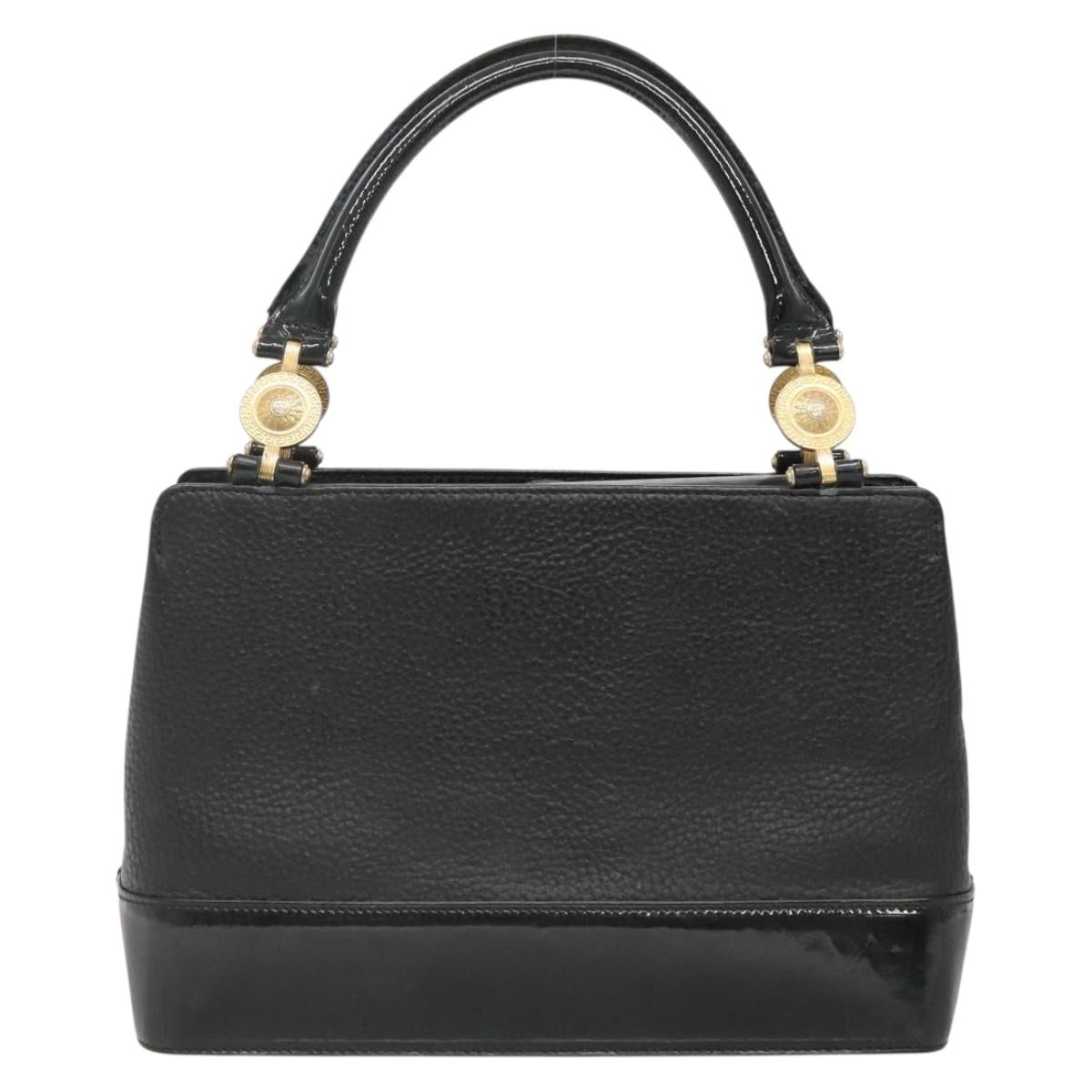 Gianni Versace Tote Bag Leather Black Gold Auth BA5104