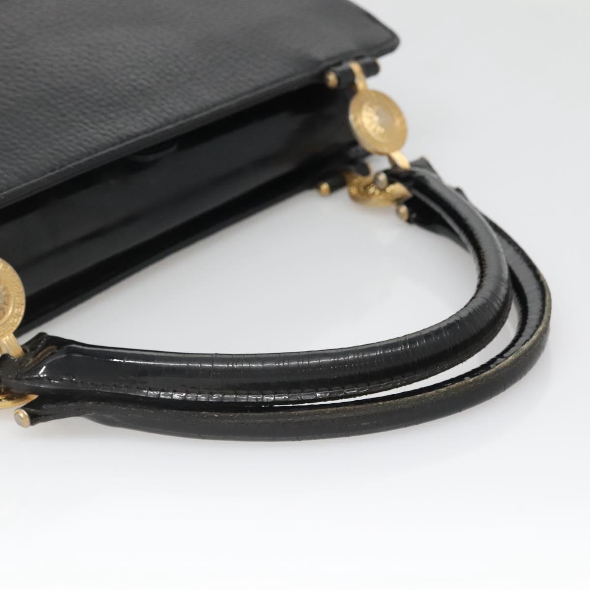 Gianni Versace Tote Bag Leather Black Gold Auth BA5104