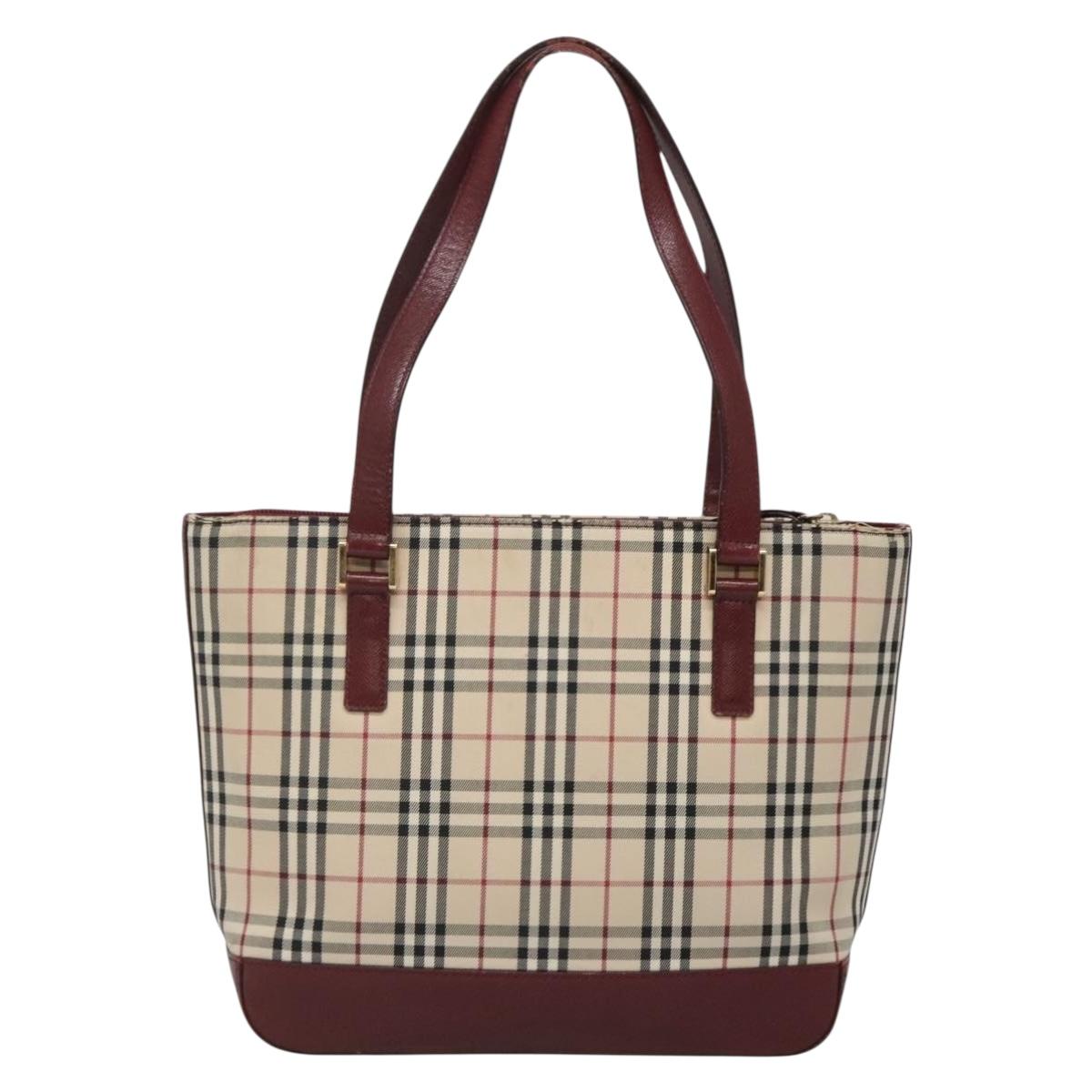 BURBERRY Nova Check Tote Bag Canvas Beige Gold Auth BA5105