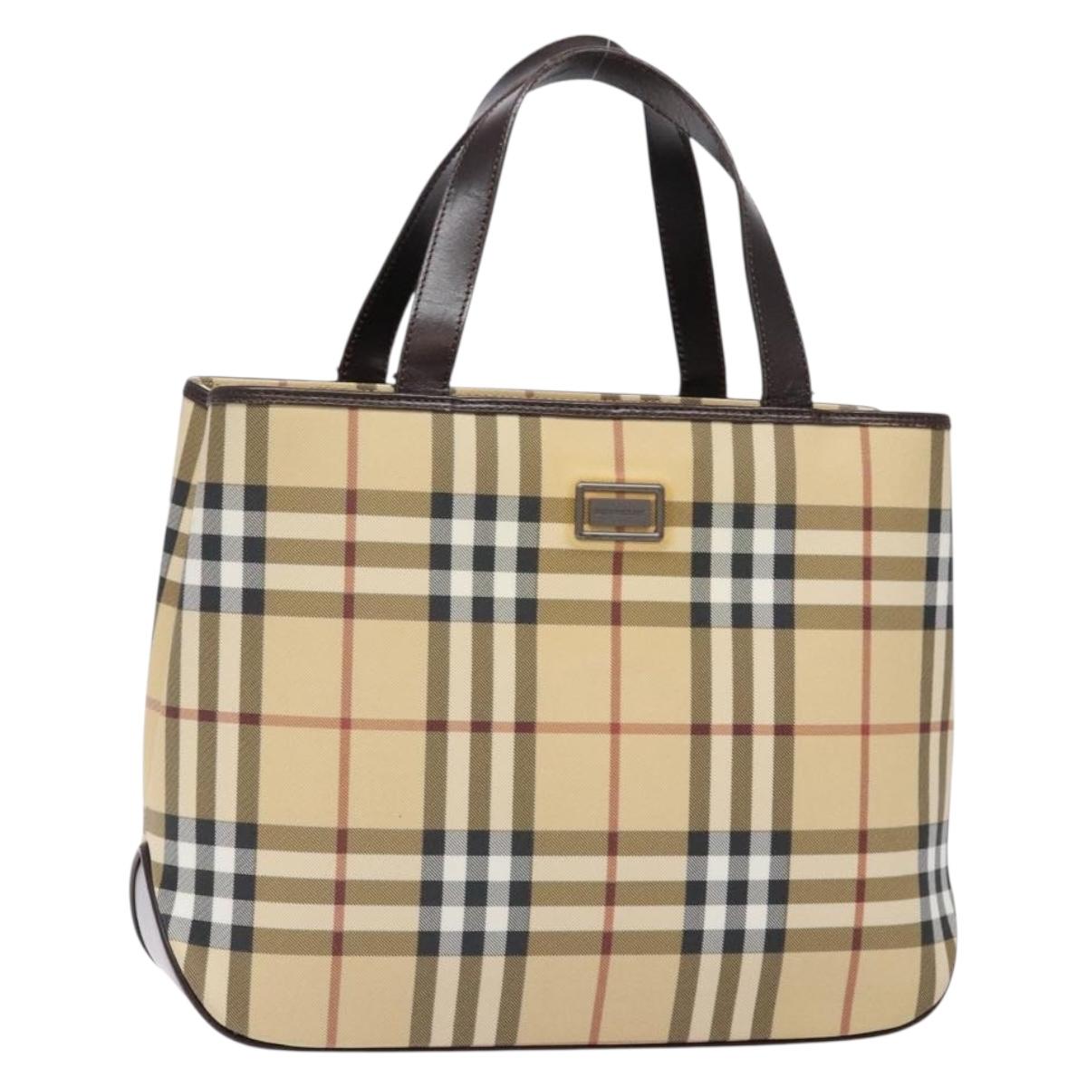 BURBERRY Nova Check Hand Bag PVC Beige Auth BA5107