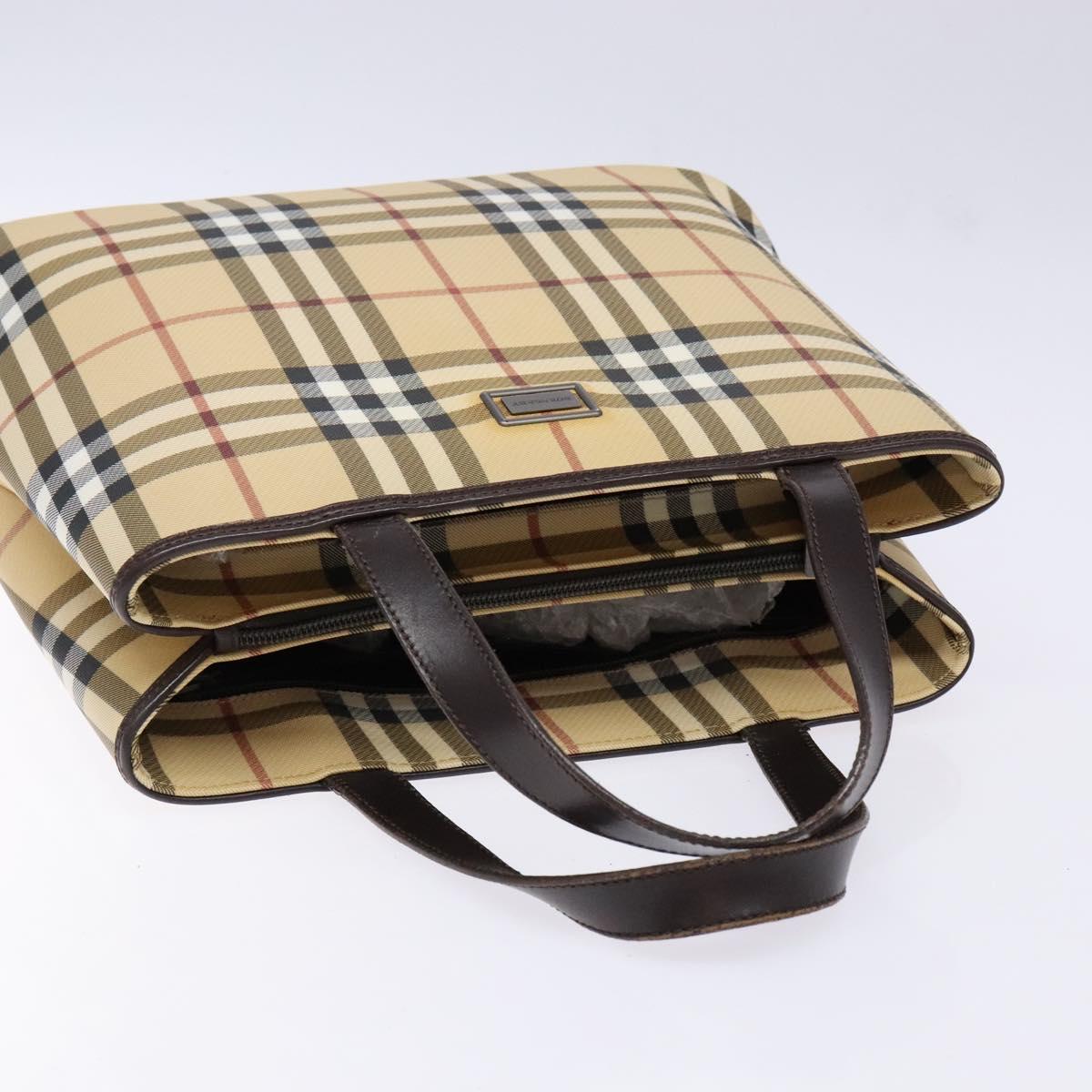 BURBERRY Nova Check Hand Bag PVC Beige Auth BA5107