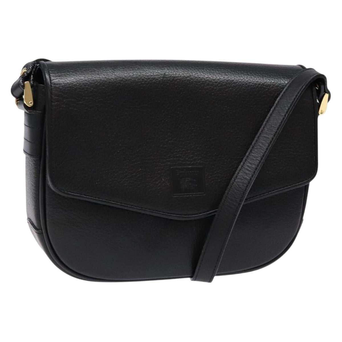 Burberrys Shoulder Bag Leather Gold Black Auth BA5110