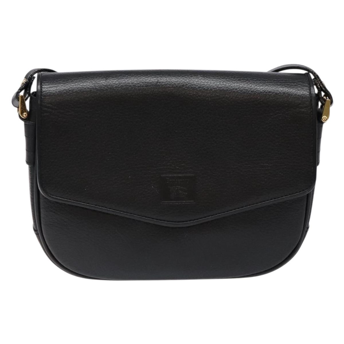 Burberrys Shoulder Bag Leather Gold Black Auth BA5110