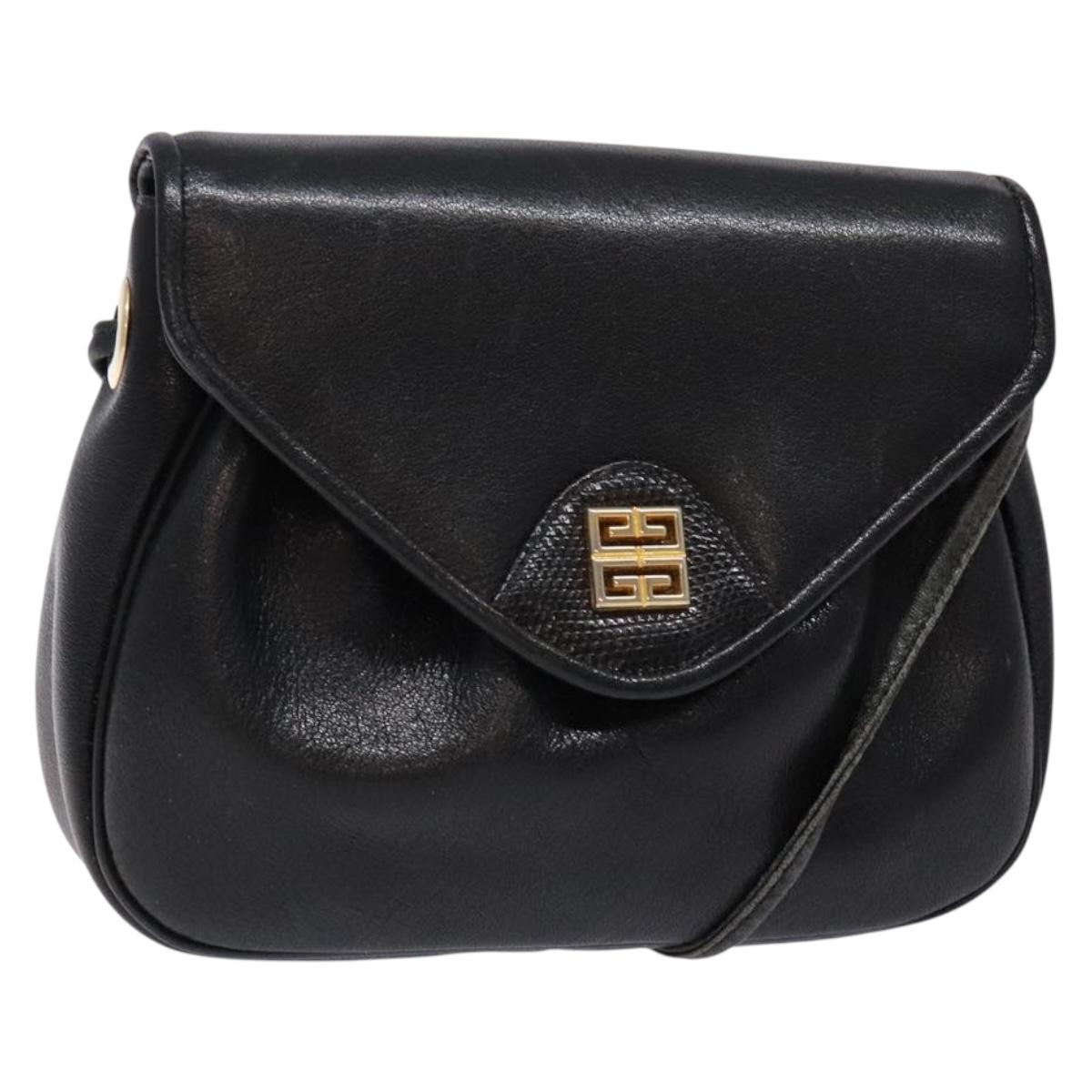 GIVENCHY Shoulder Bag Leather Gold Black Auth BA5111
