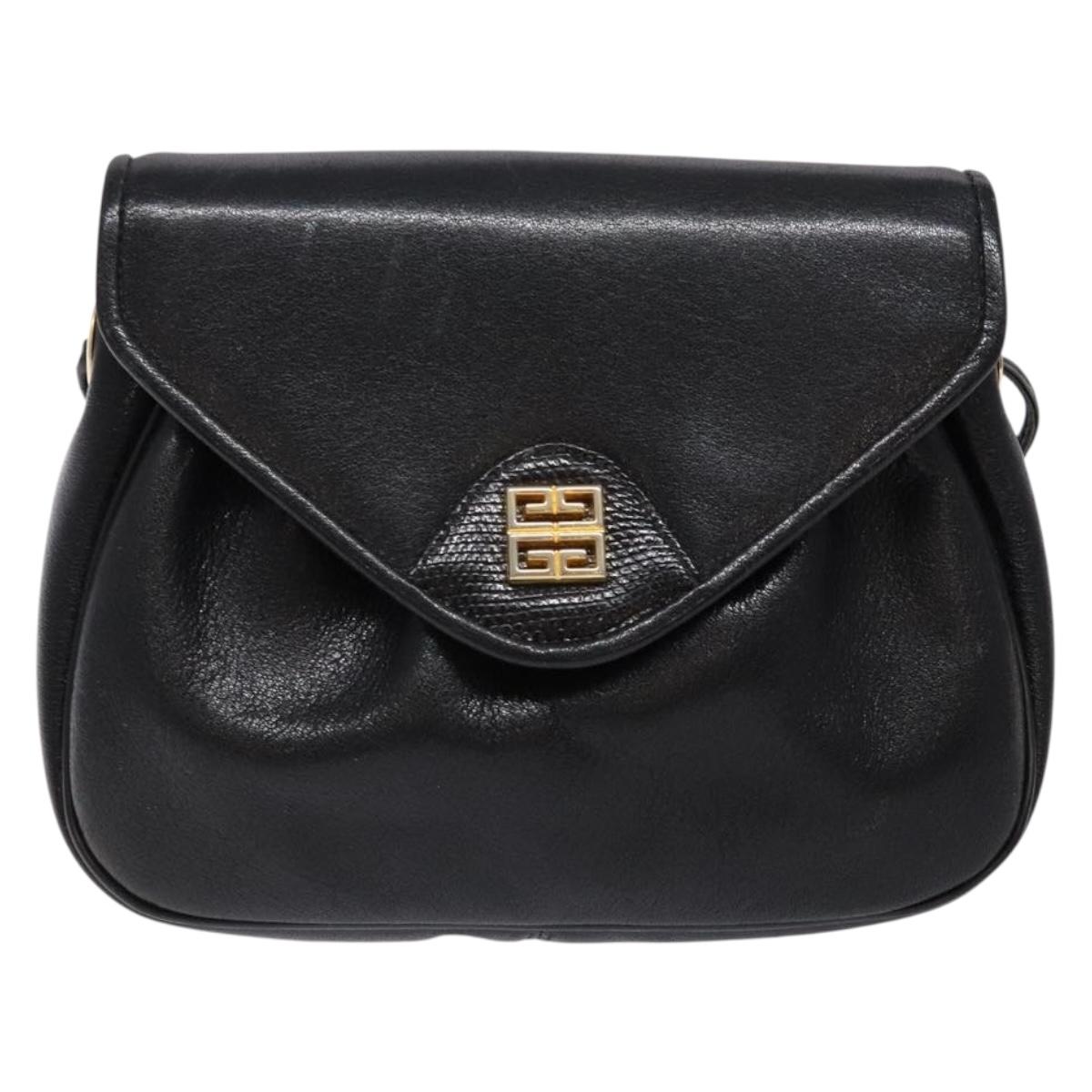 GIVENCHY Shoulder Bag Leather Gold Black Auth BA5111