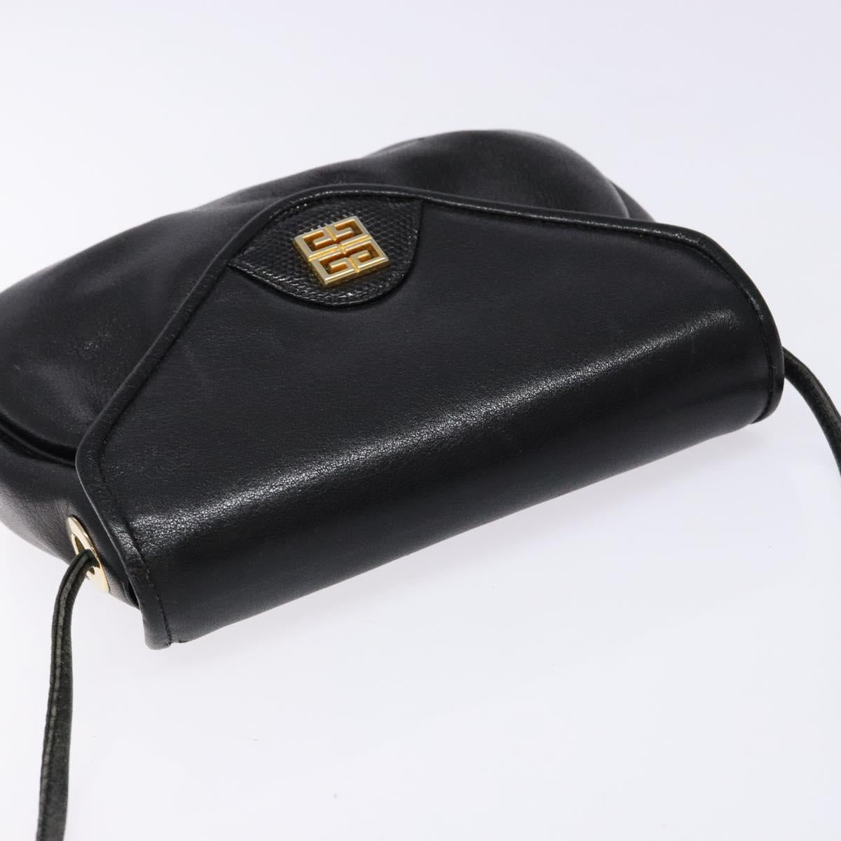 GIVENCHY Shoulder Bag Leather Gold Black Auth BA5111