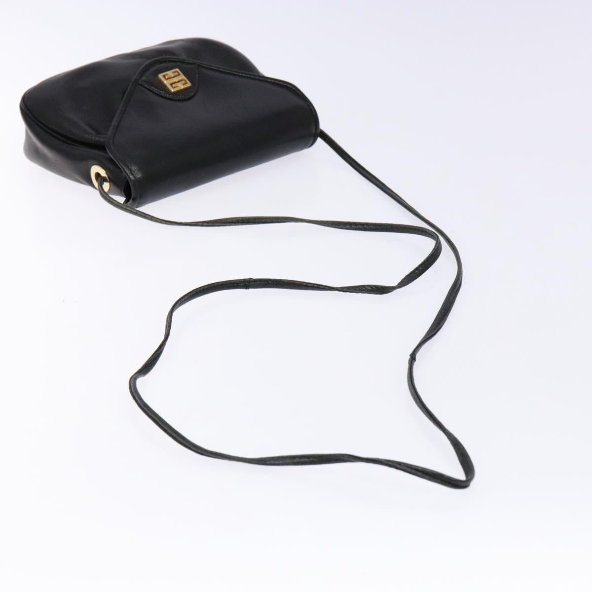 GIVENCHY Shoulder Bag Leather Gold Black Auth BA5111