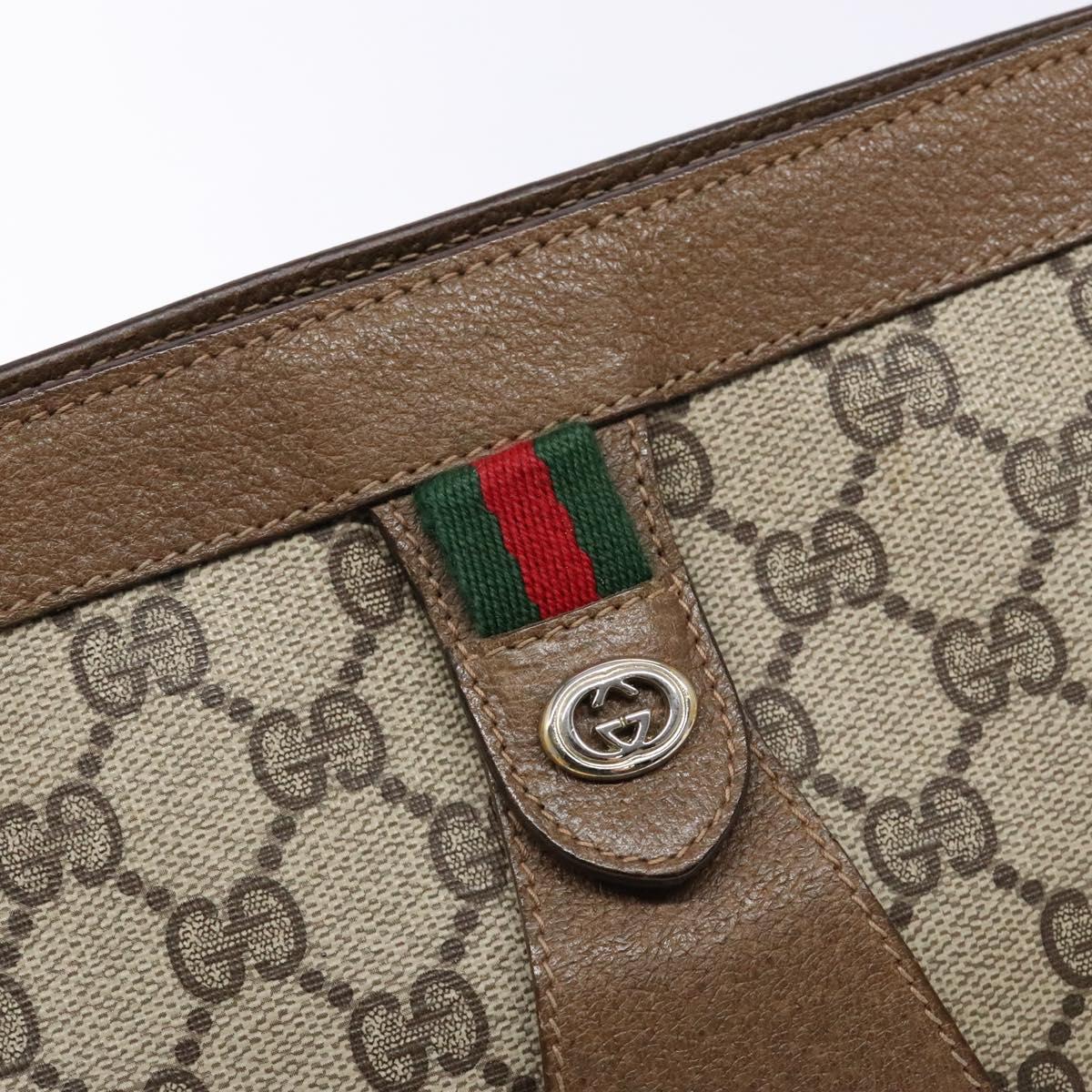 GUCCI GG Supreme Web Sherry Line Clutch Bag PVC Beige Gold 89 01 033 Auth BA5113
