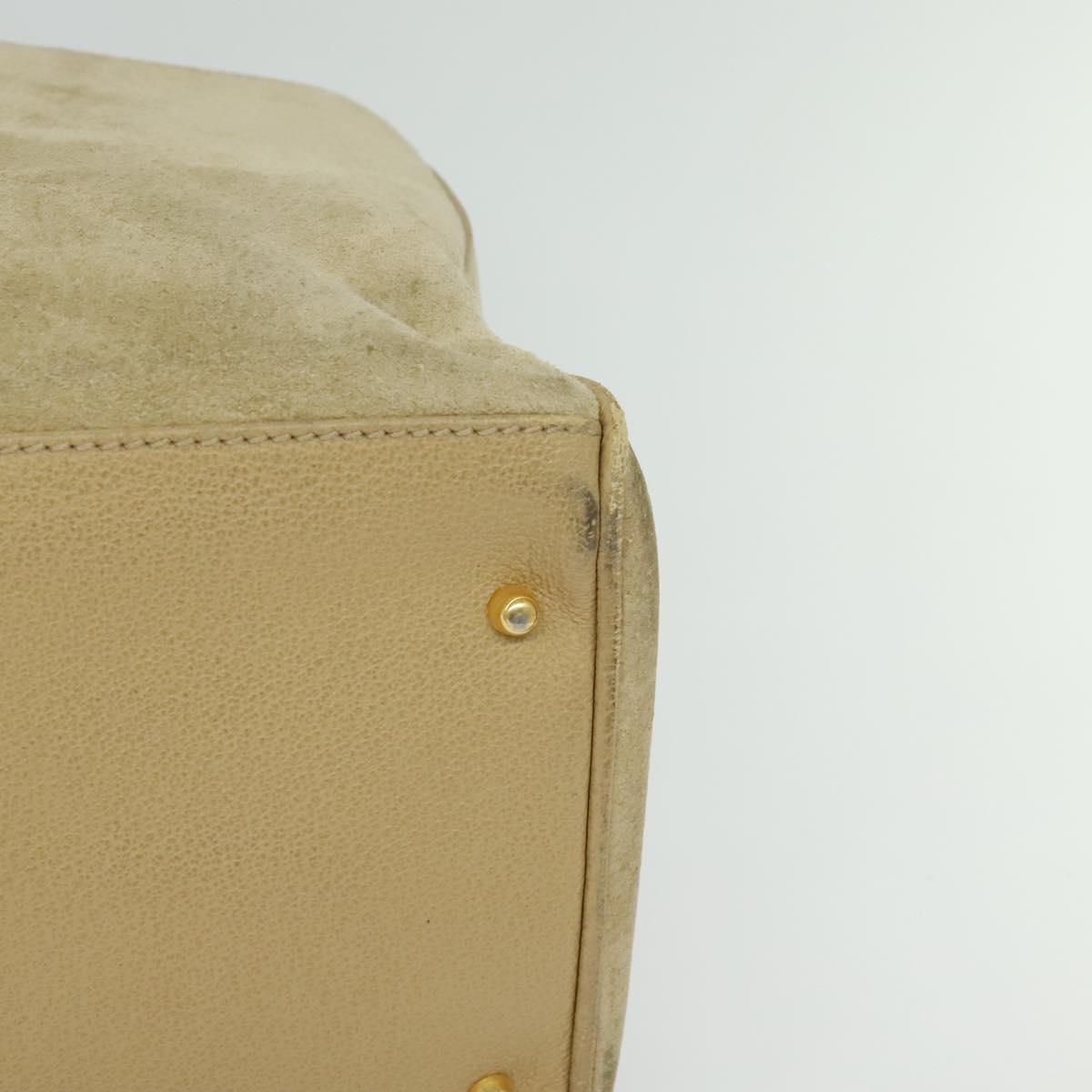GUCCI Bamboo Hand Bag Suede Leather 2way Beige Gold 002 123 0322 Auth BA512