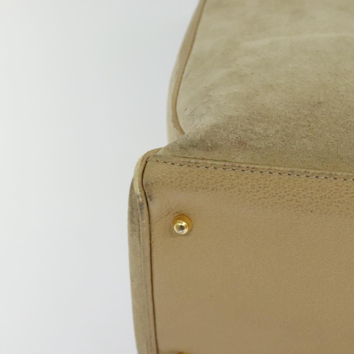 GUCCI Bamboo Hand Bag Suede Leather 2way Beige Gold 002 123 0322 Auth BA512