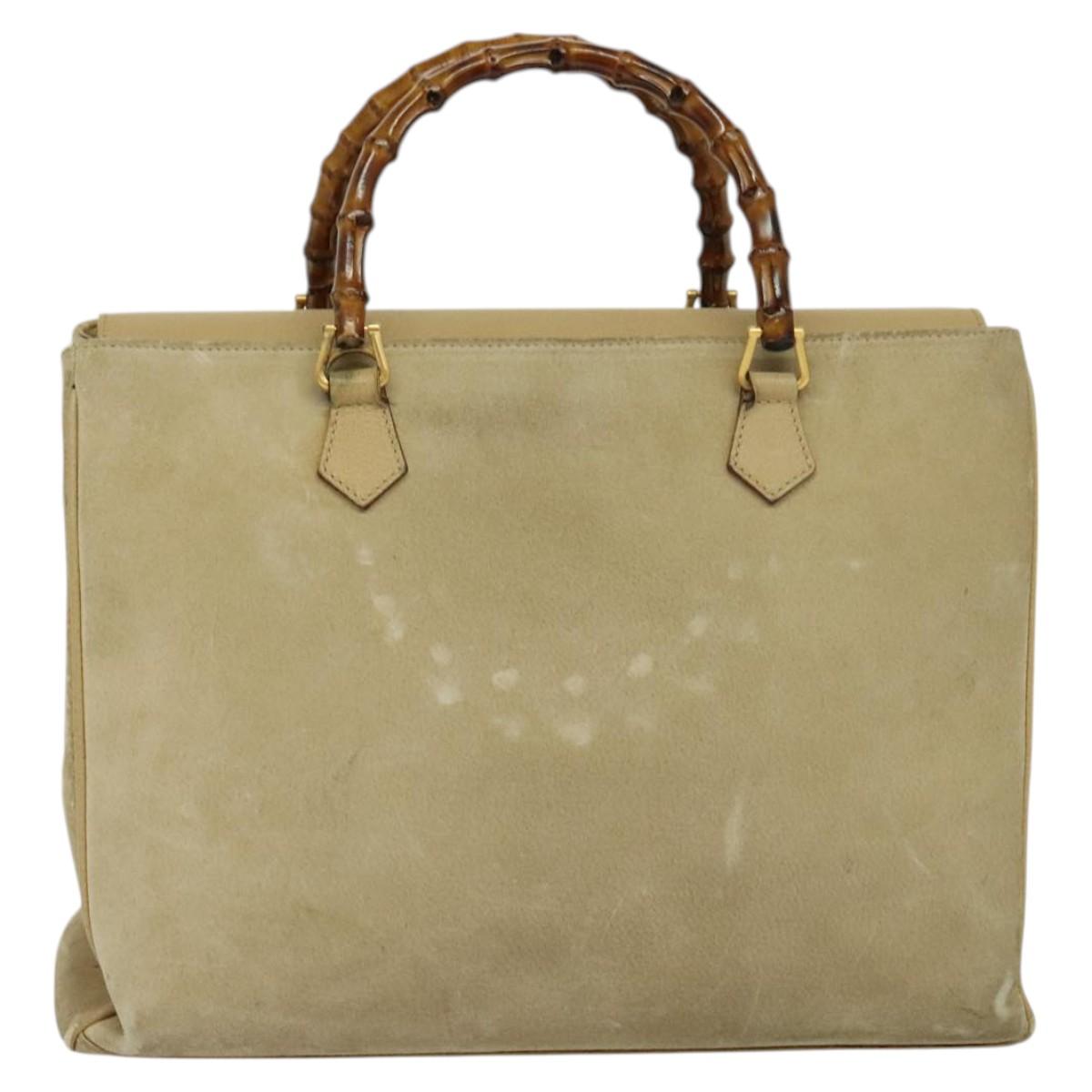 GUCCI Bamboo Hand Bag Suede Leather 2way Beige Gold 002 123 0322 Auth BA512