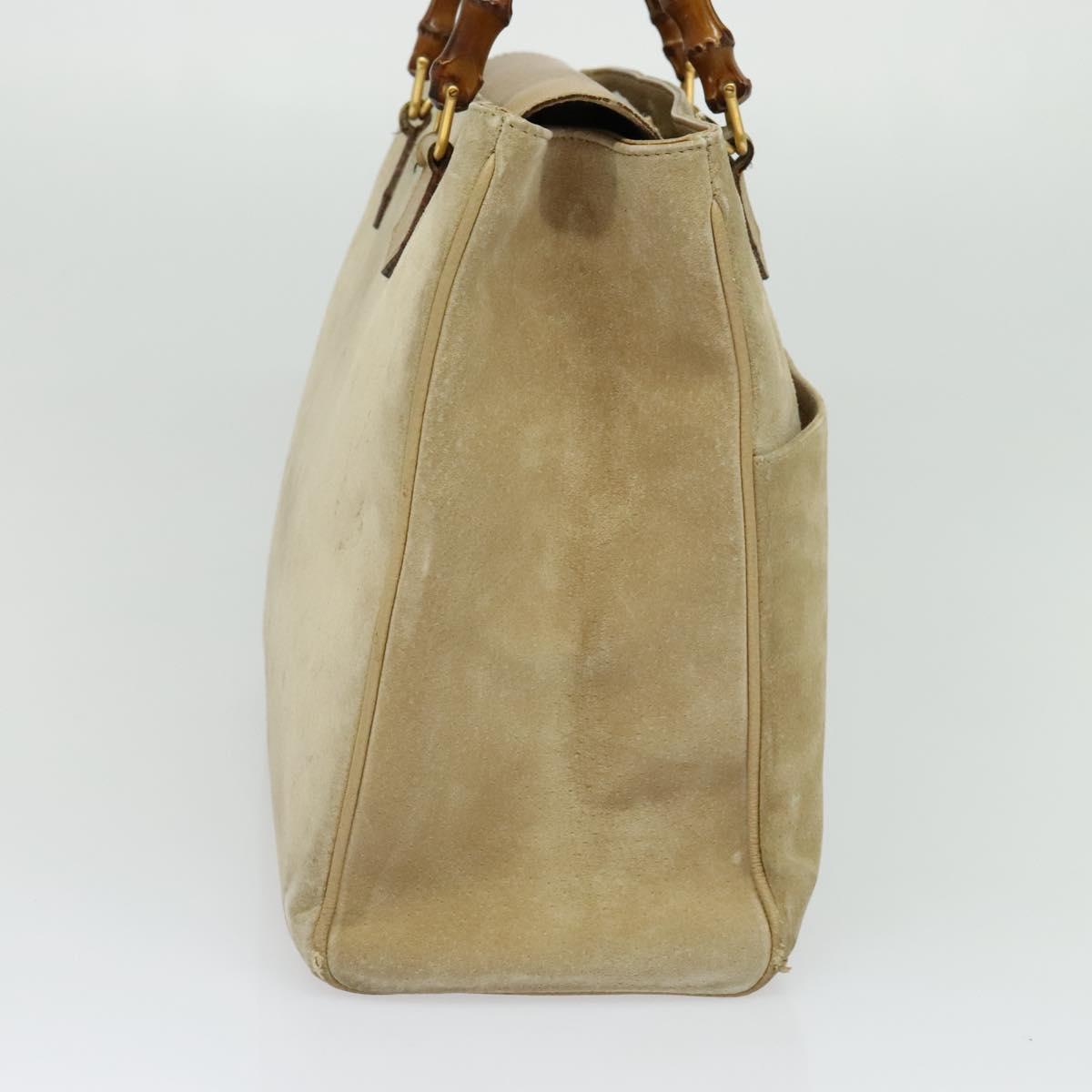 GUCCI Bamboo Hand Bag Suede Leather 2way Beige Gold 002 123 0322 Auth BA512