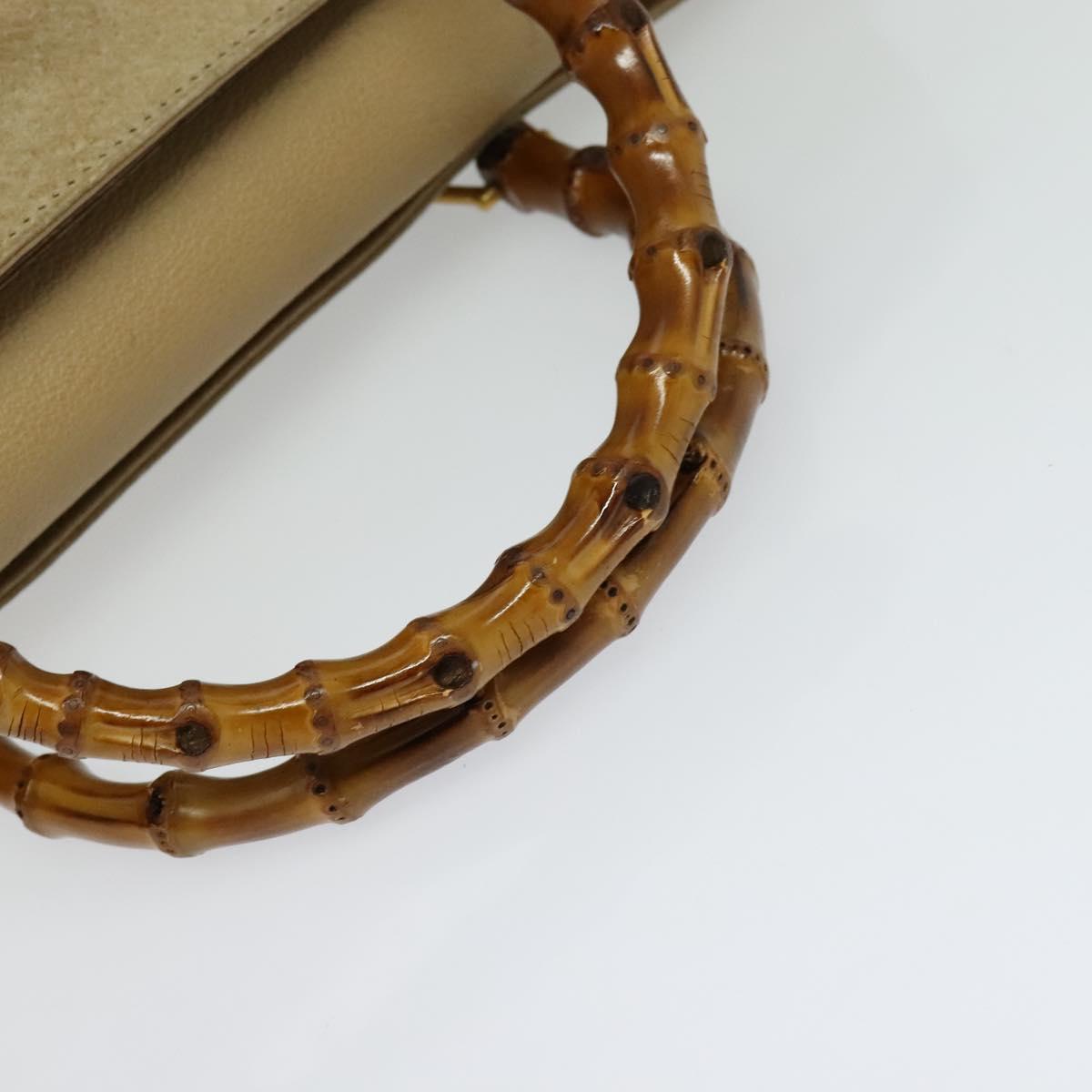 GUCCI Bamboo Hand Bag Suede Leather 2way Beige Gold 002 123 0322 Auth BA512