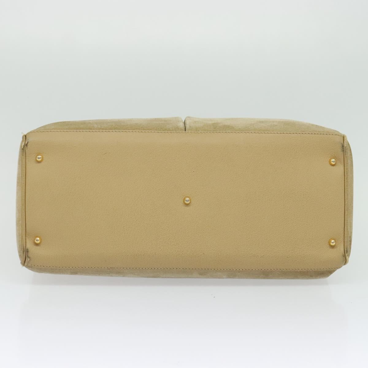 GUCCI Bamboo Hand Bag Suede Leather 2way Beige Gold 002 123 0322 Auth BA512