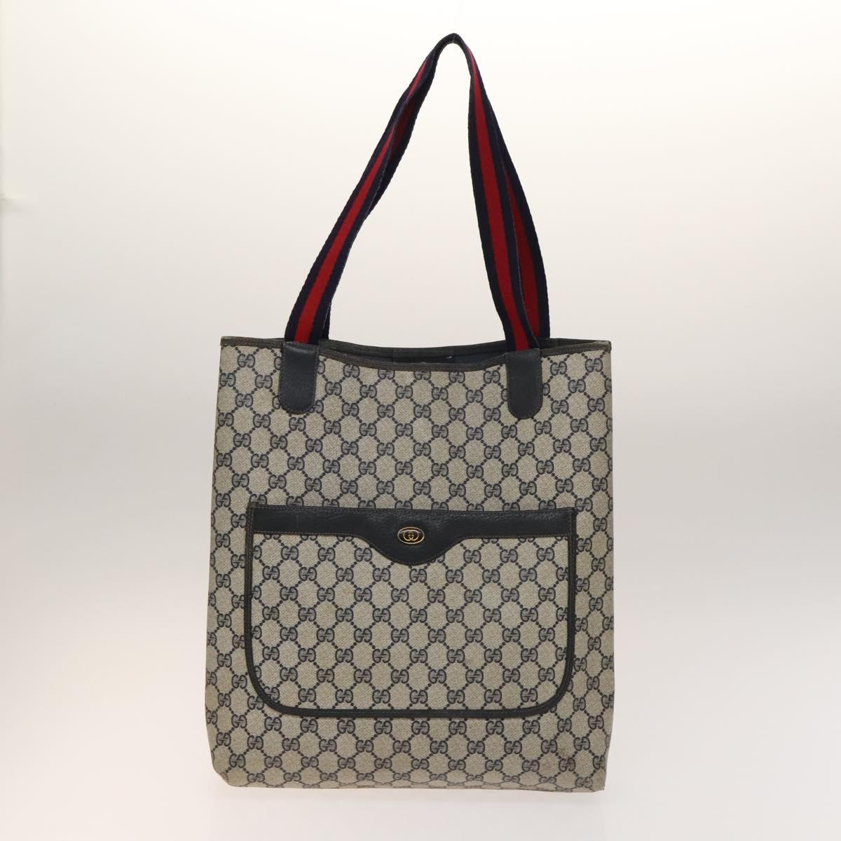 GUCCI GG Supreme Sherry Line Tote Bag PVC 2Set Beige Navy Auth BA5125