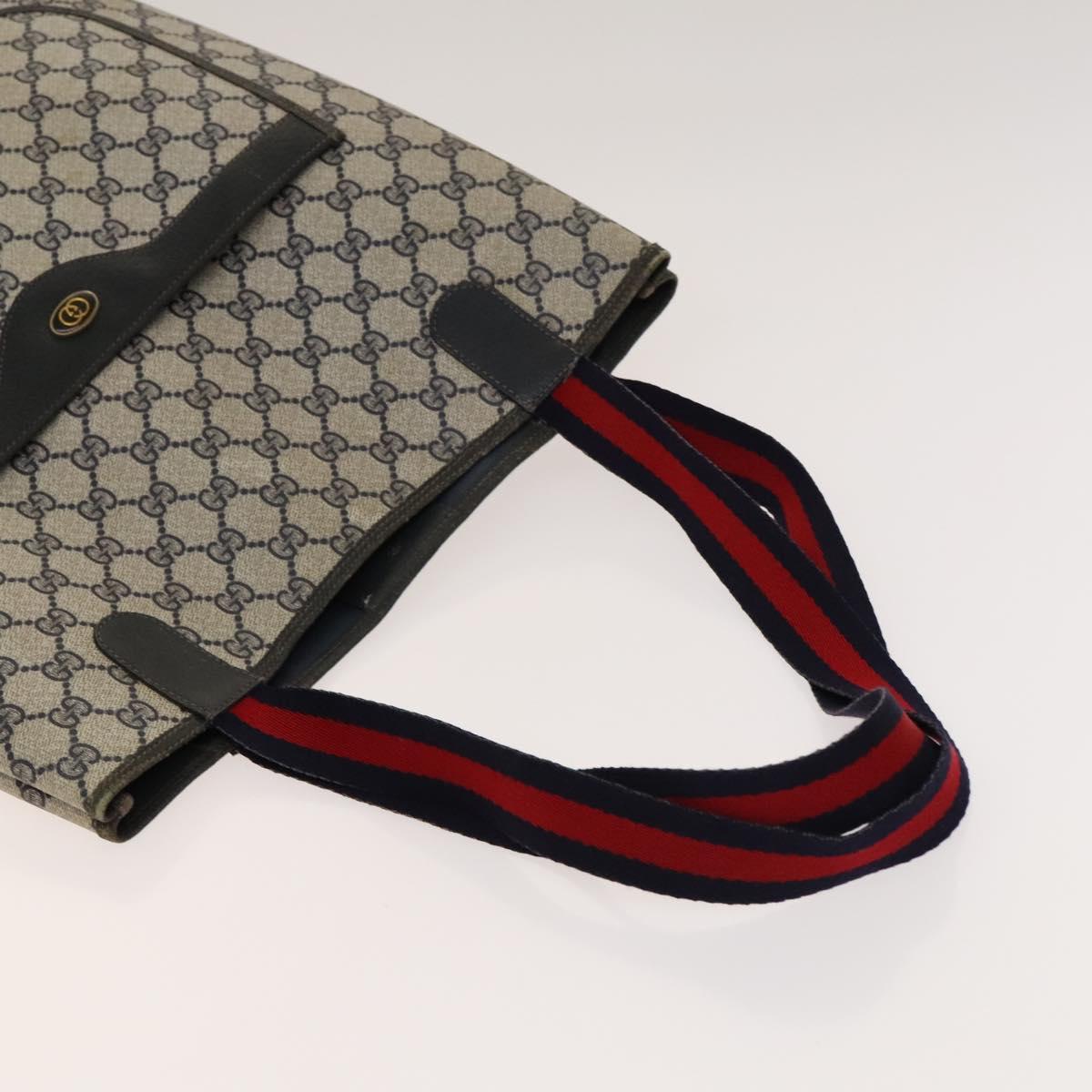 GUCCI GG Supreme Sherry Line Tote Bag PVC 2Set Beige Navy Auth BA5125