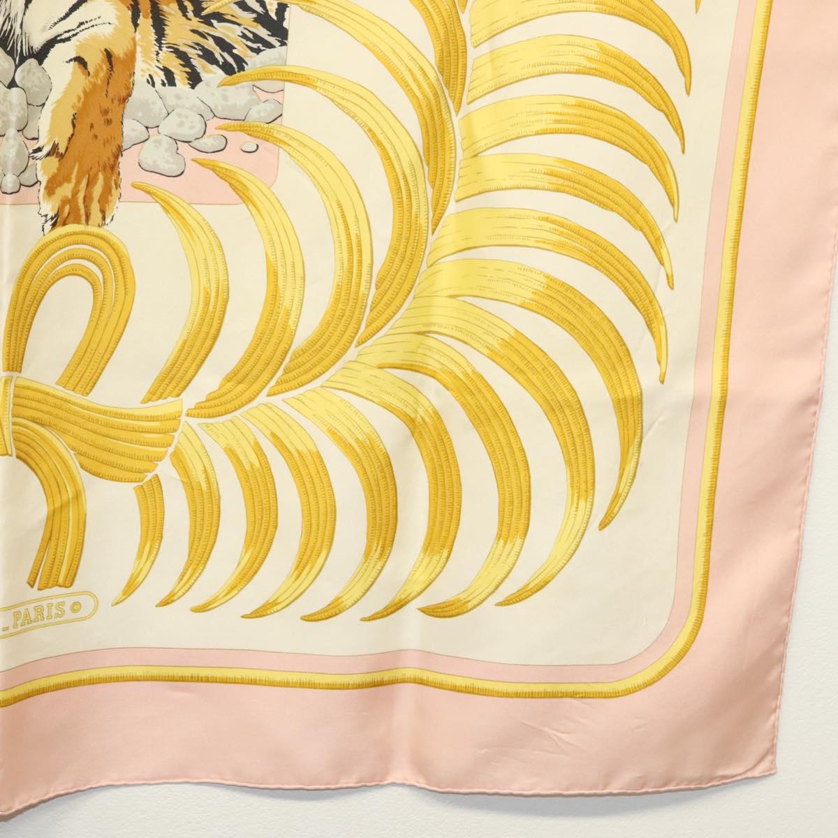 HERMES Carre 90 Scarf ""TIGER ROYAL"" Silk Pink Auth BA5128