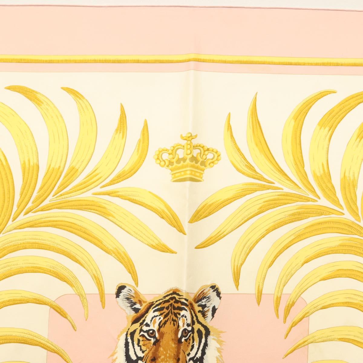 HERMES Carre 90 Scarf ""TIGER ROYAL"" Silk Pink Auth BA5128