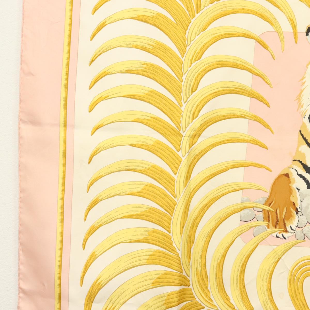 HERMES Carre 90 Scarf ""TIGER ROYAL"" Silk Pink Auth BA5128