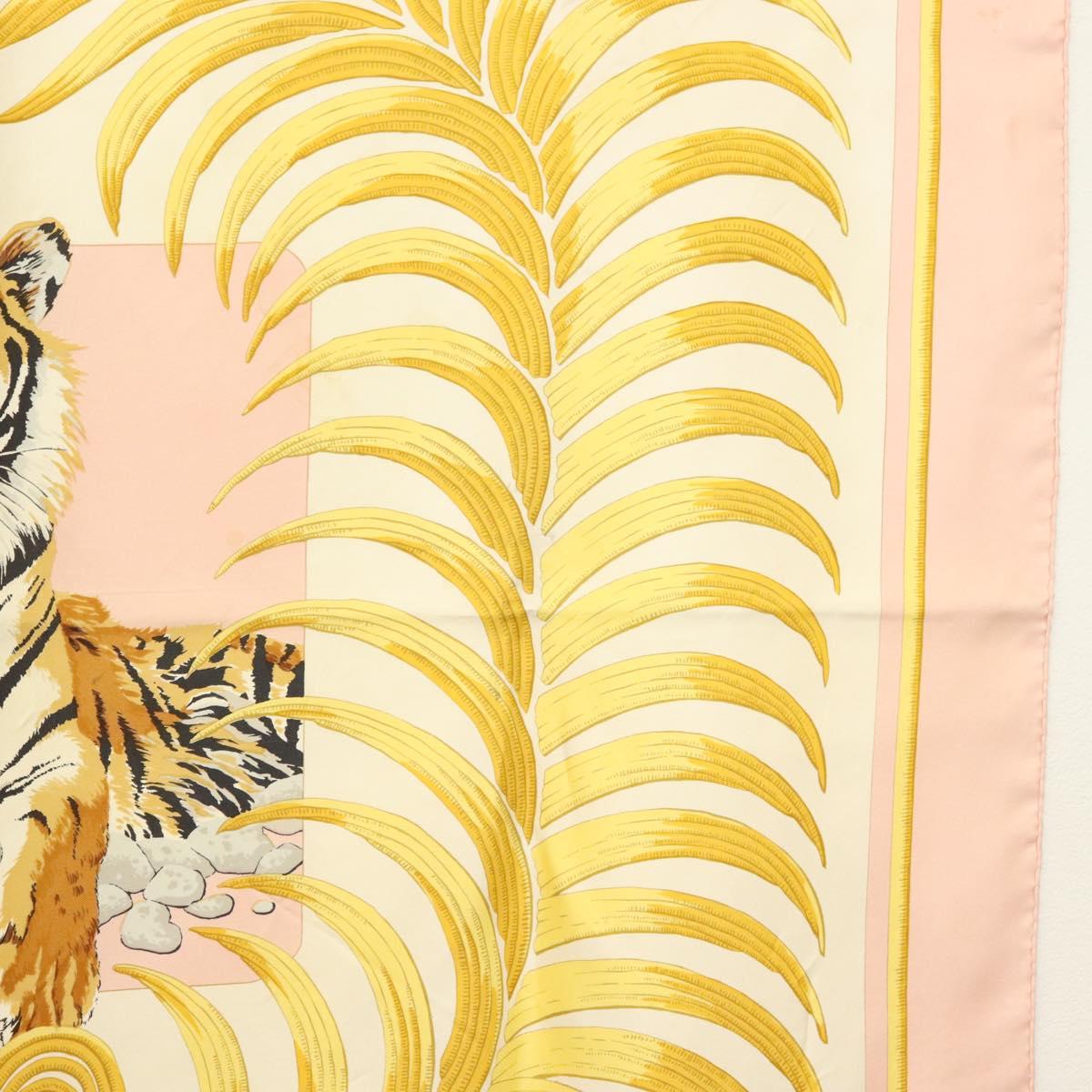 HERMES Carre 90 Scarf ""TIGER ROYAL"" Silk Pink Auth BA5128