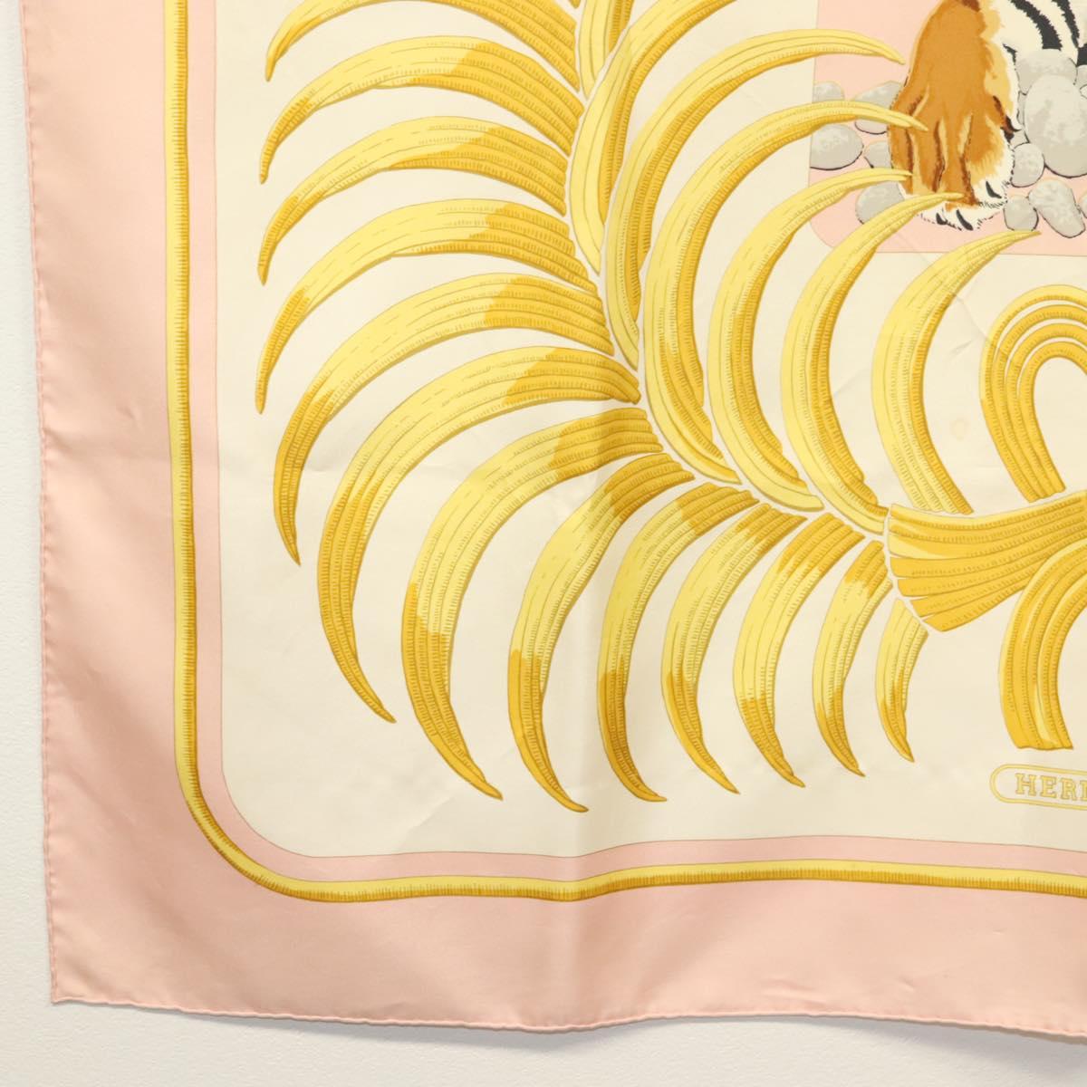 HERMES Carre 90 Scarf ""TIGER ROYAL"" Silk Pink Auth BA5128