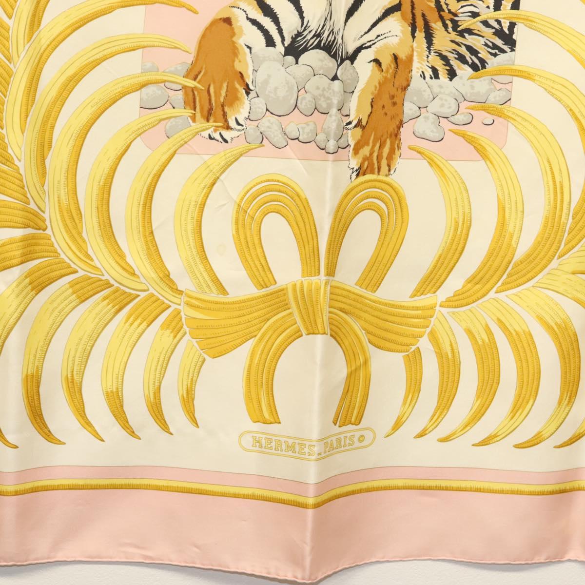 HERMES Carre 90 Scarf ""TIGER ROYAL"" Silk Pink Auth BA5128
