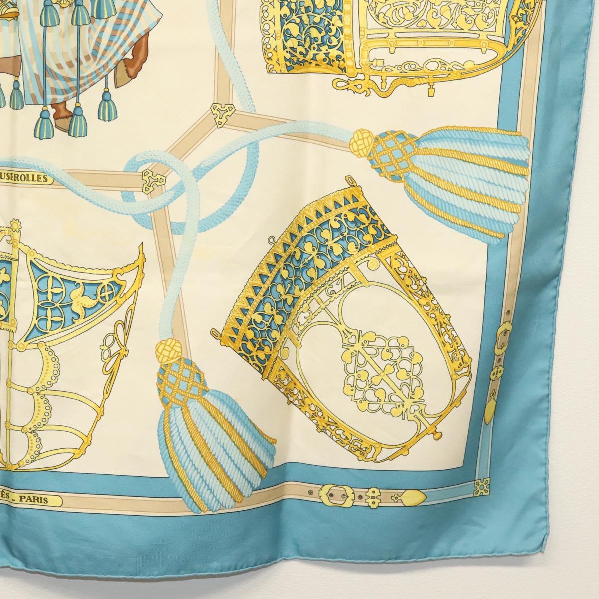 HERMES Carre 90 Scarf ""LES MUSEROLLES"" Silk Blue Auth BA5129