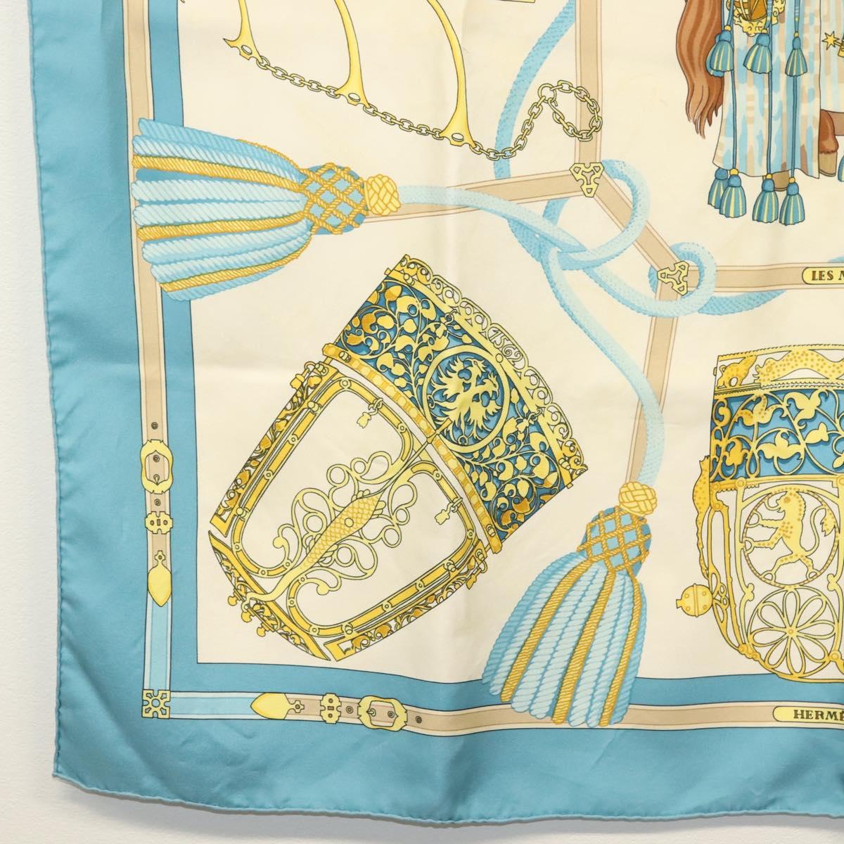 HERMES Carre 90 Scarf ""LES MUSEROLLES"" Silk Blue Auth BA5129