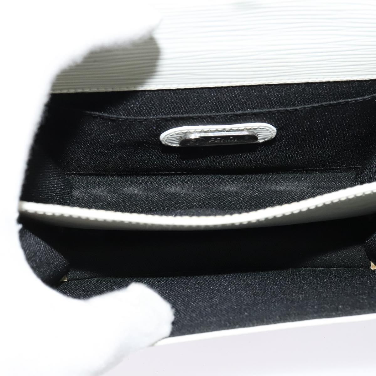 FENDI Shoulder Bag Leather White Silver Auth BA5134