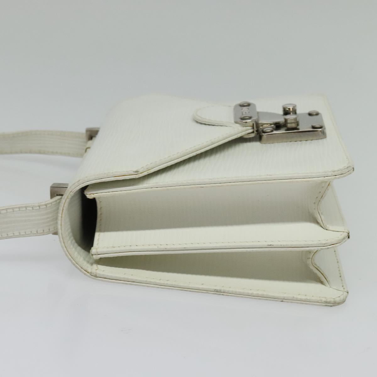 FENDI Shoulder Bag Leather White Silver Auth BA5134