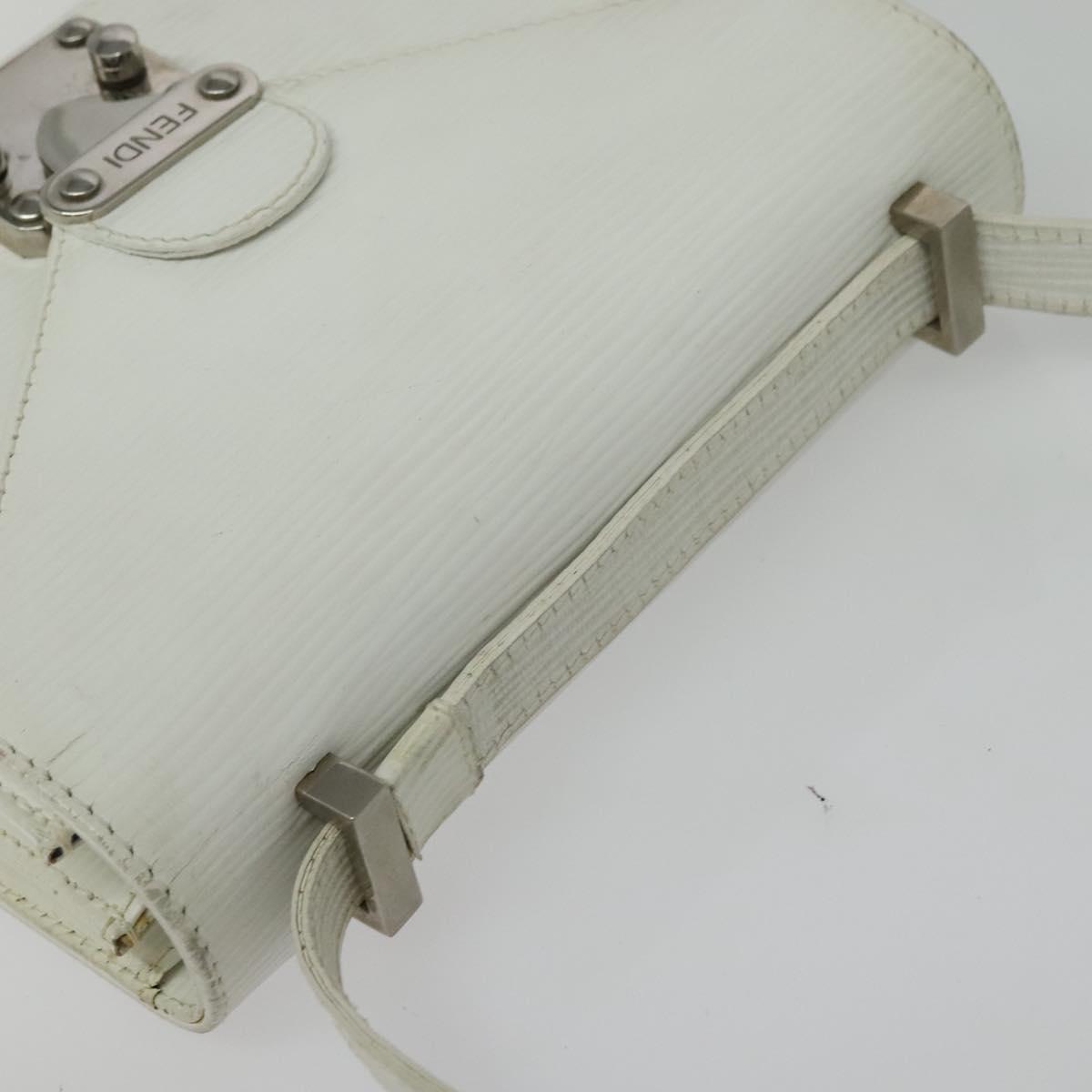 FENDI Shoulder Bag Leather White Silver Auth BA5134
