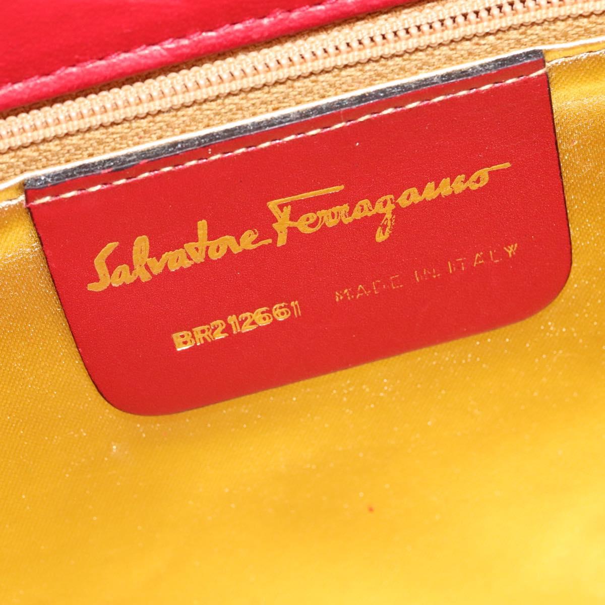 Salvatore Ferragamo Shoulder Bag Leather Red Gold Auth BA5135