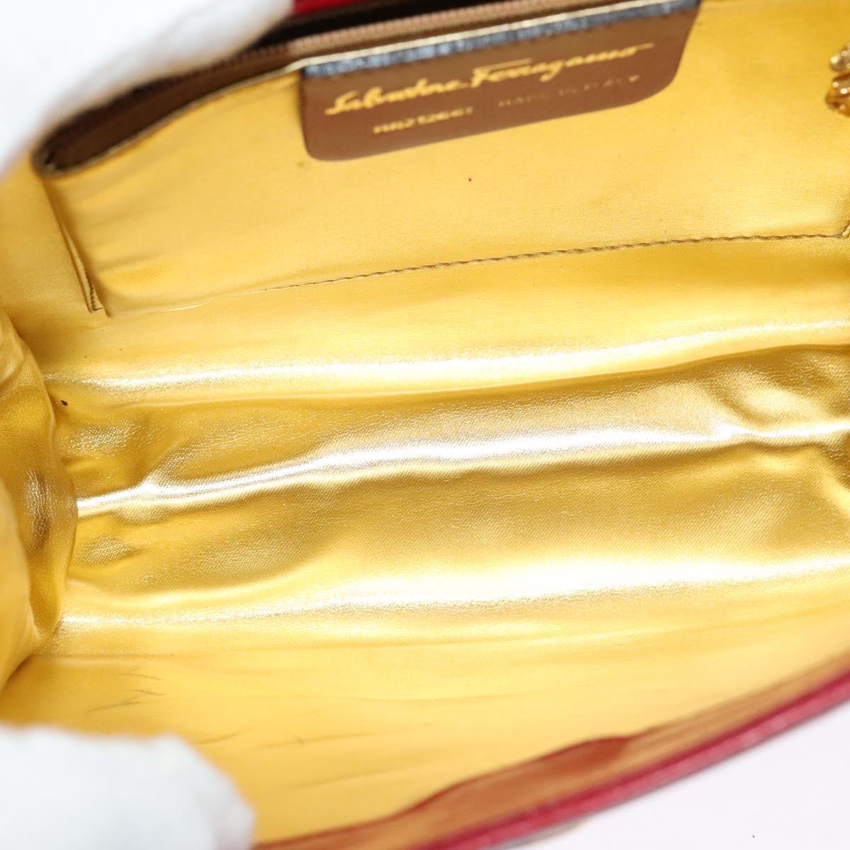 Salvatore Ferragamo Shoulder Bag Leather Red Gold Auth BA5135