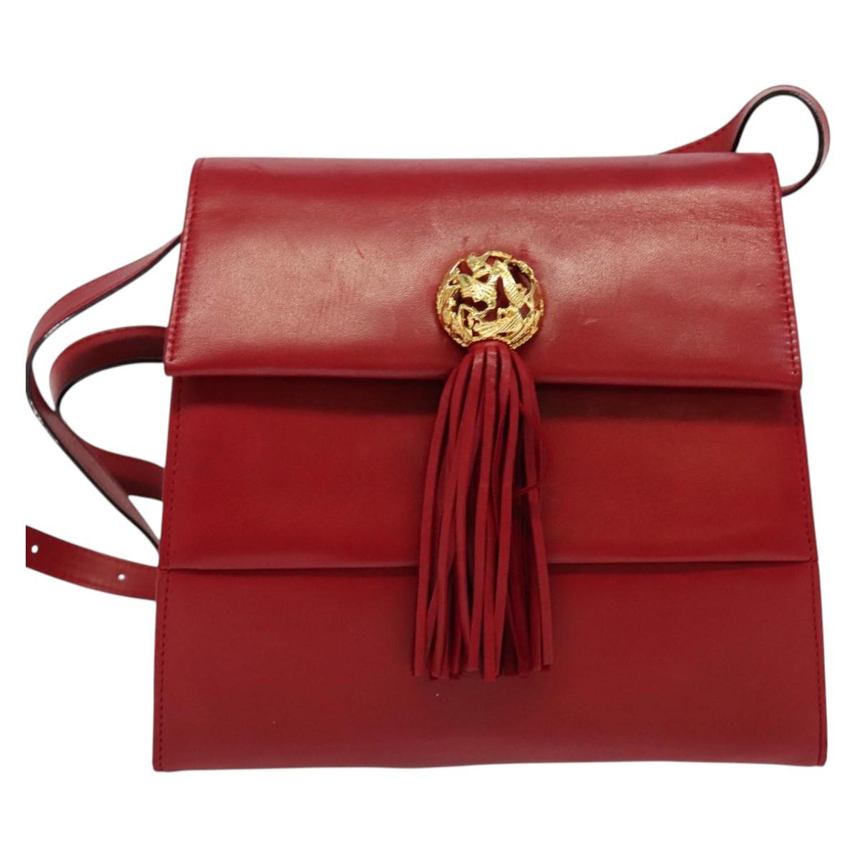 Salvatore Ferragamo Shoulder Bag Leather Red Gold Auth BA5135