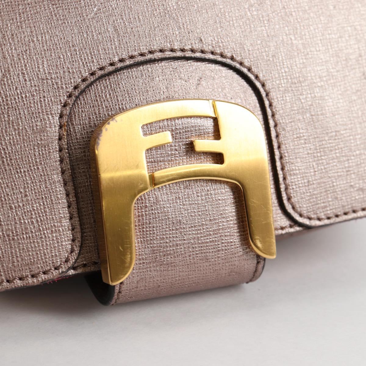 FENDI Chameleon Shoulder Bag Leather Pink Gold Auth BA5136