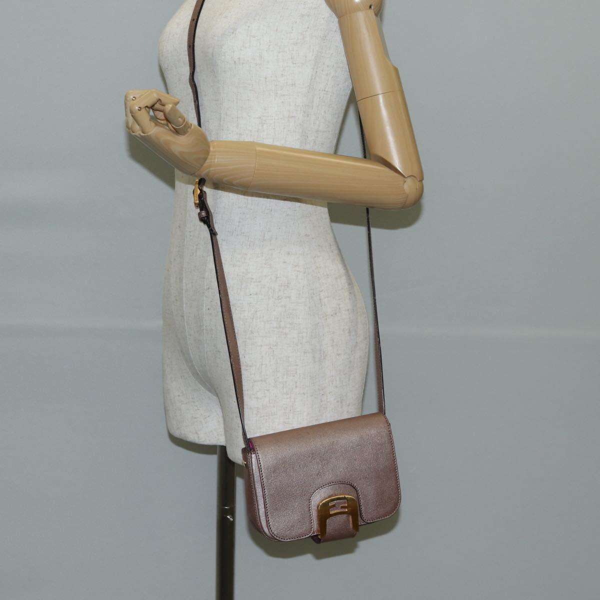 FENDI Chameleon Shoulder Bag Leather Pink Gold Auth BA5136